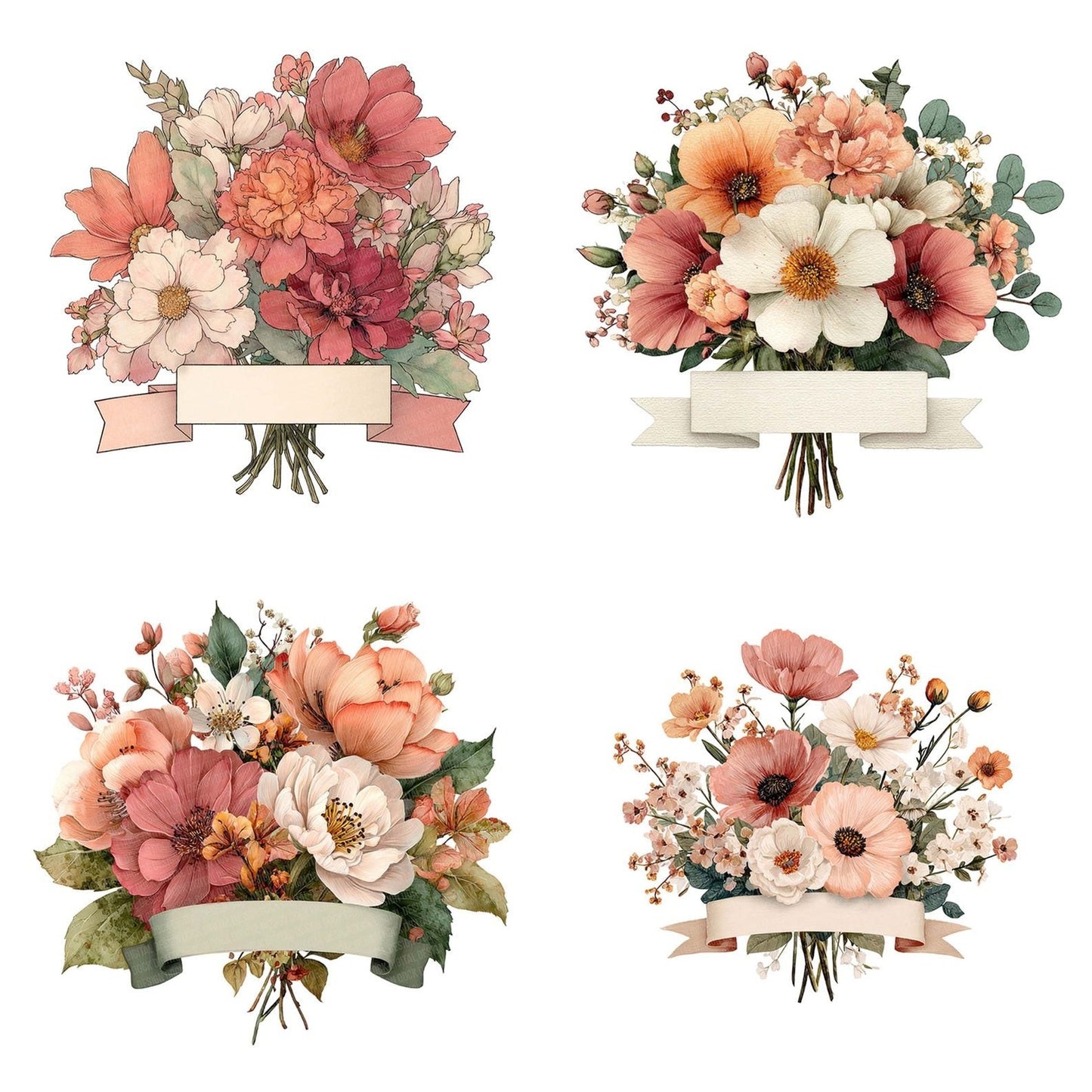 Floral Bouquet Stem Banner Clipart Set (DDD005382)