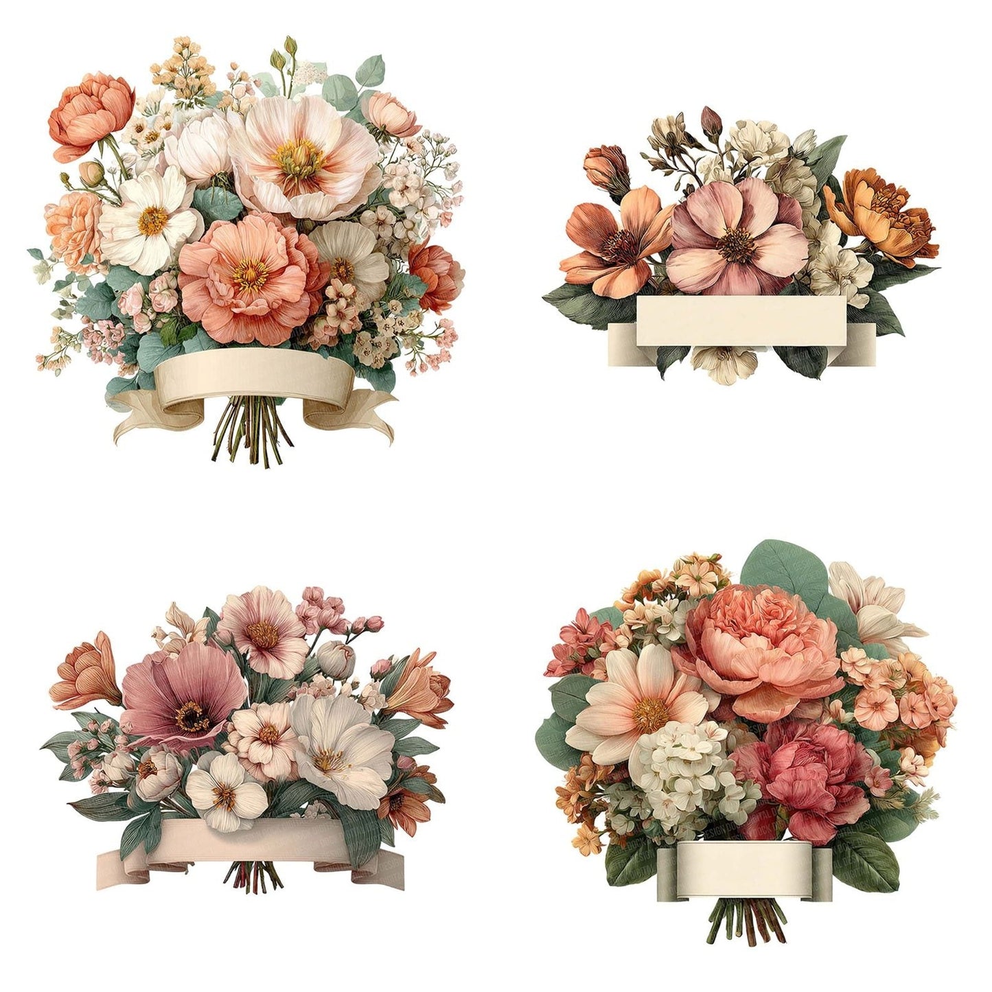 Floral Bouquet Stem Banner Clipart Set (DDD005382)