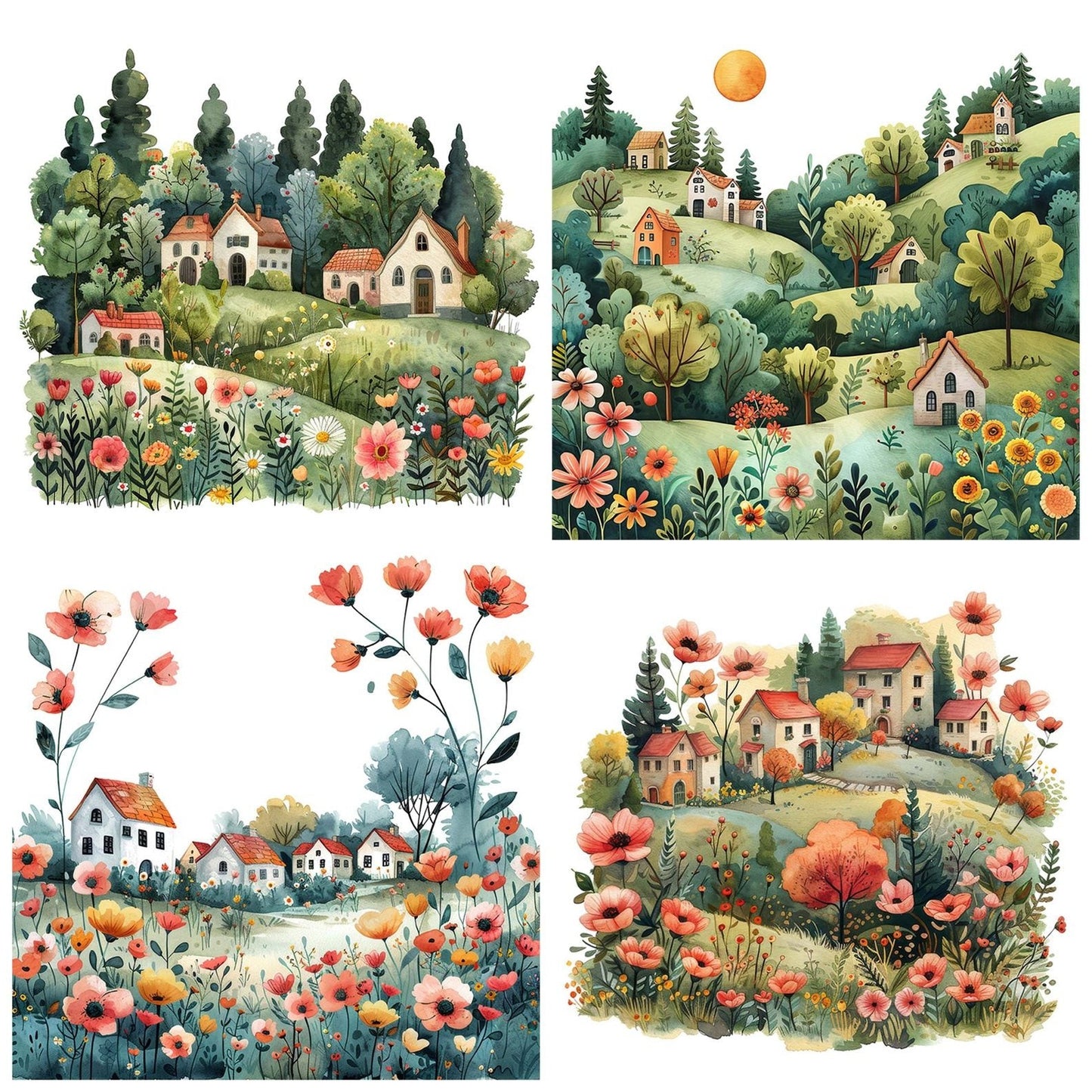 Floral Cartoon Village Clipart Set (DDD005386)