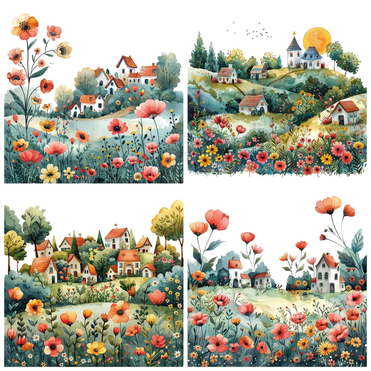 Floral Cartoon Village Clipart Set (DDD005386)