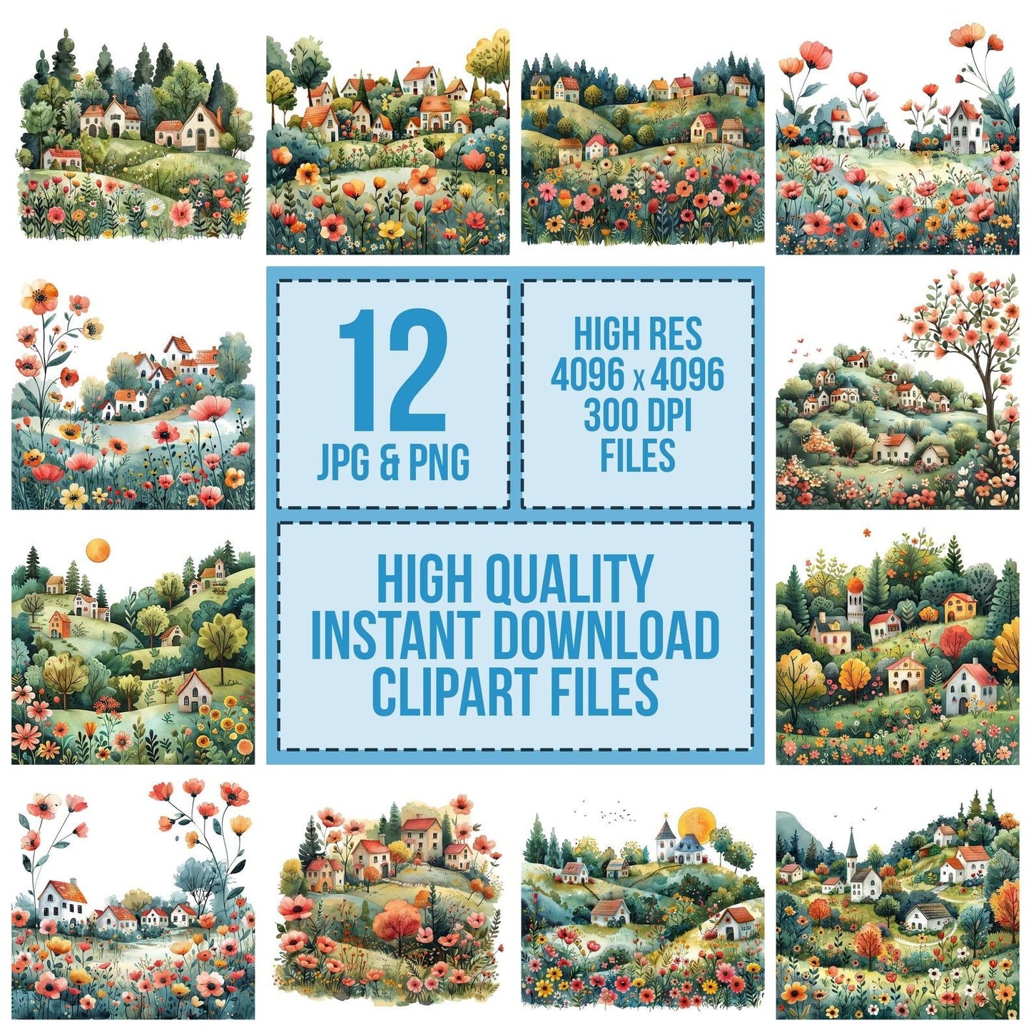 Floral Cartoon Village Clipart Set (DDD005386)