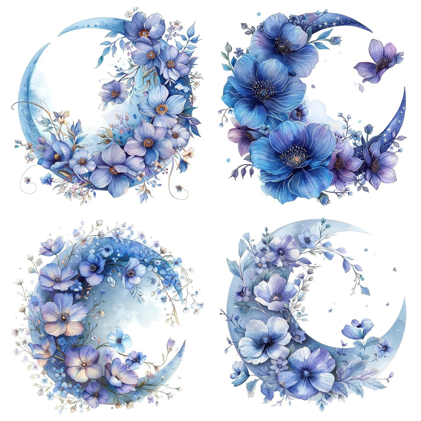 Floral Cresent Moon Clipart Set (DDD005389)