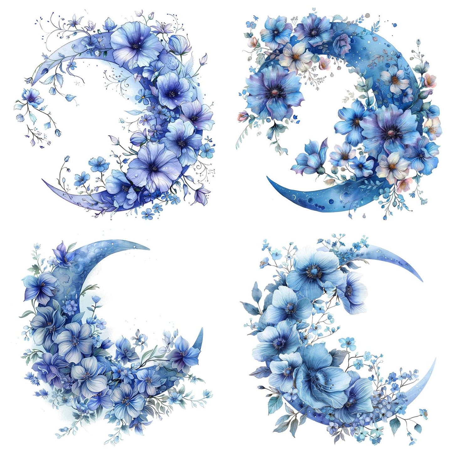Floral Cresent Moon Clipart Set (DDD005389)