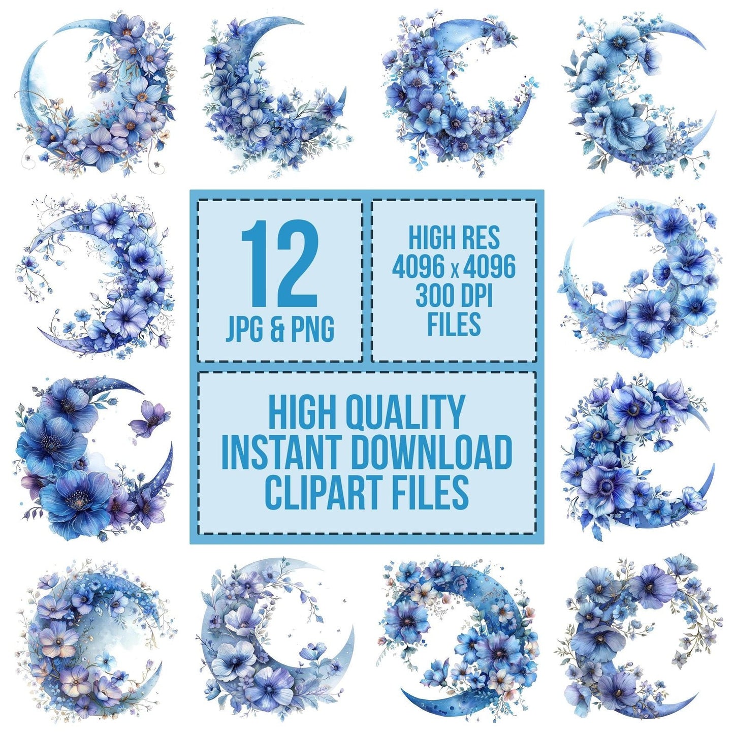 Floral Cresent Moon Clipart Set (DDD005389)