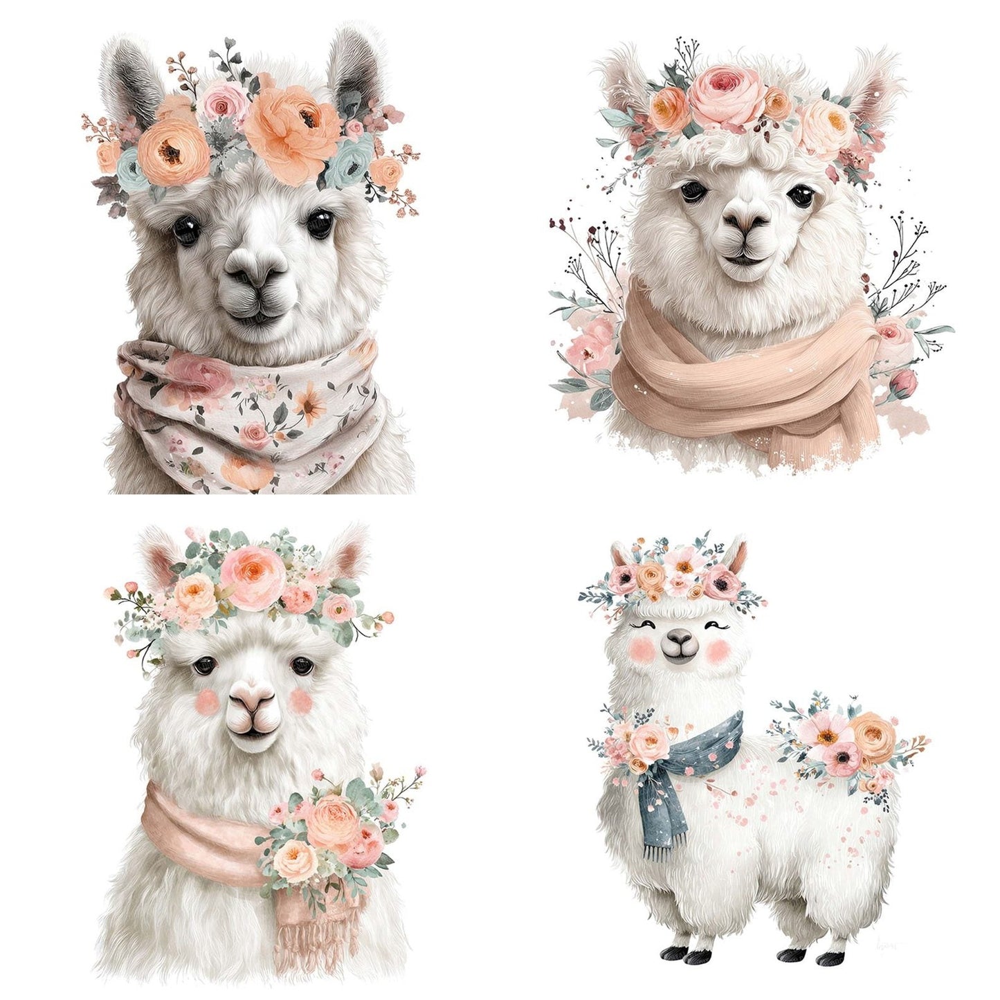Floral Crown Llama Clipart Set (DDD005390)