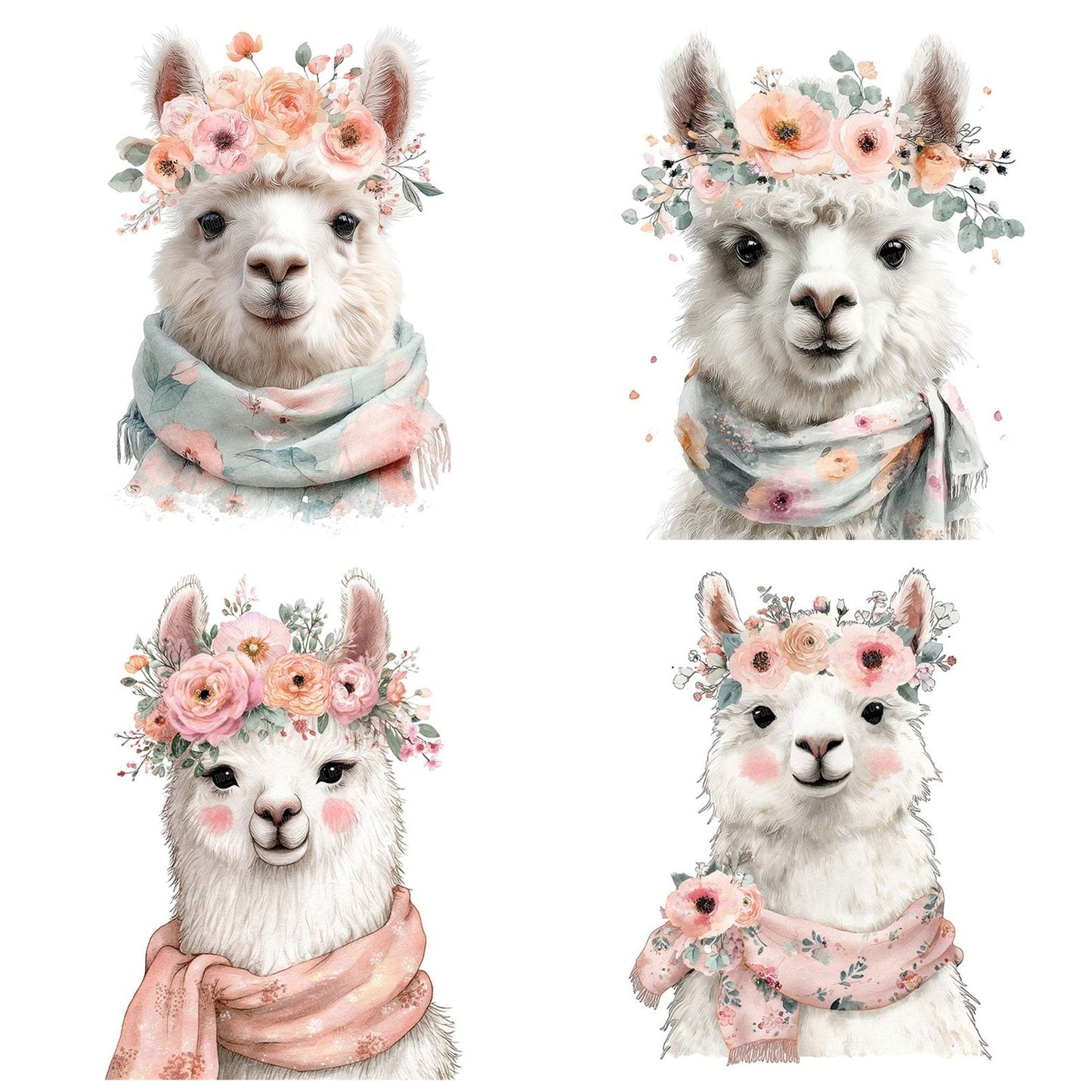 Floral Crown Llama Clipart Set (DDD005390)