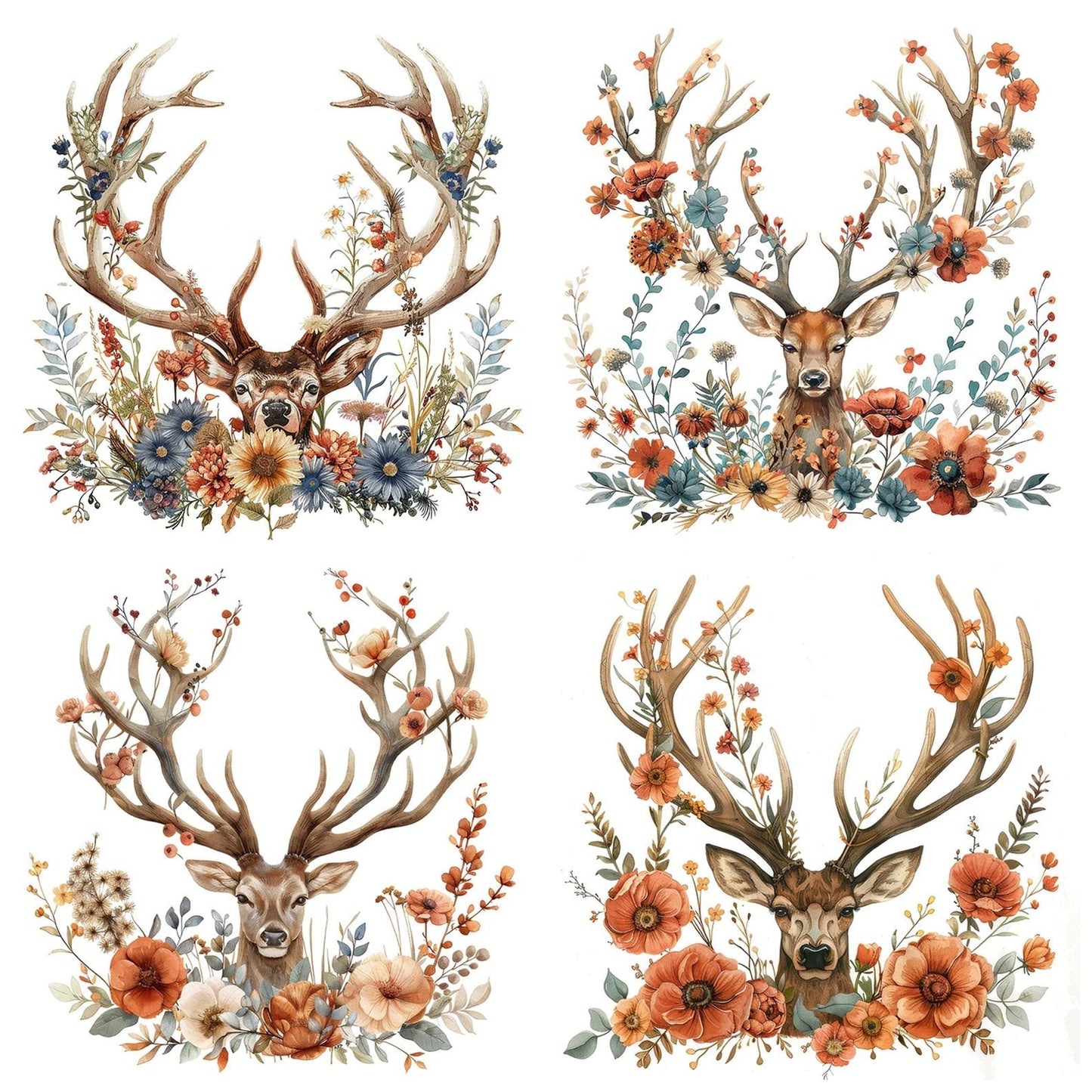 Floral Deer Antlers Clipart Set (DDD005392)