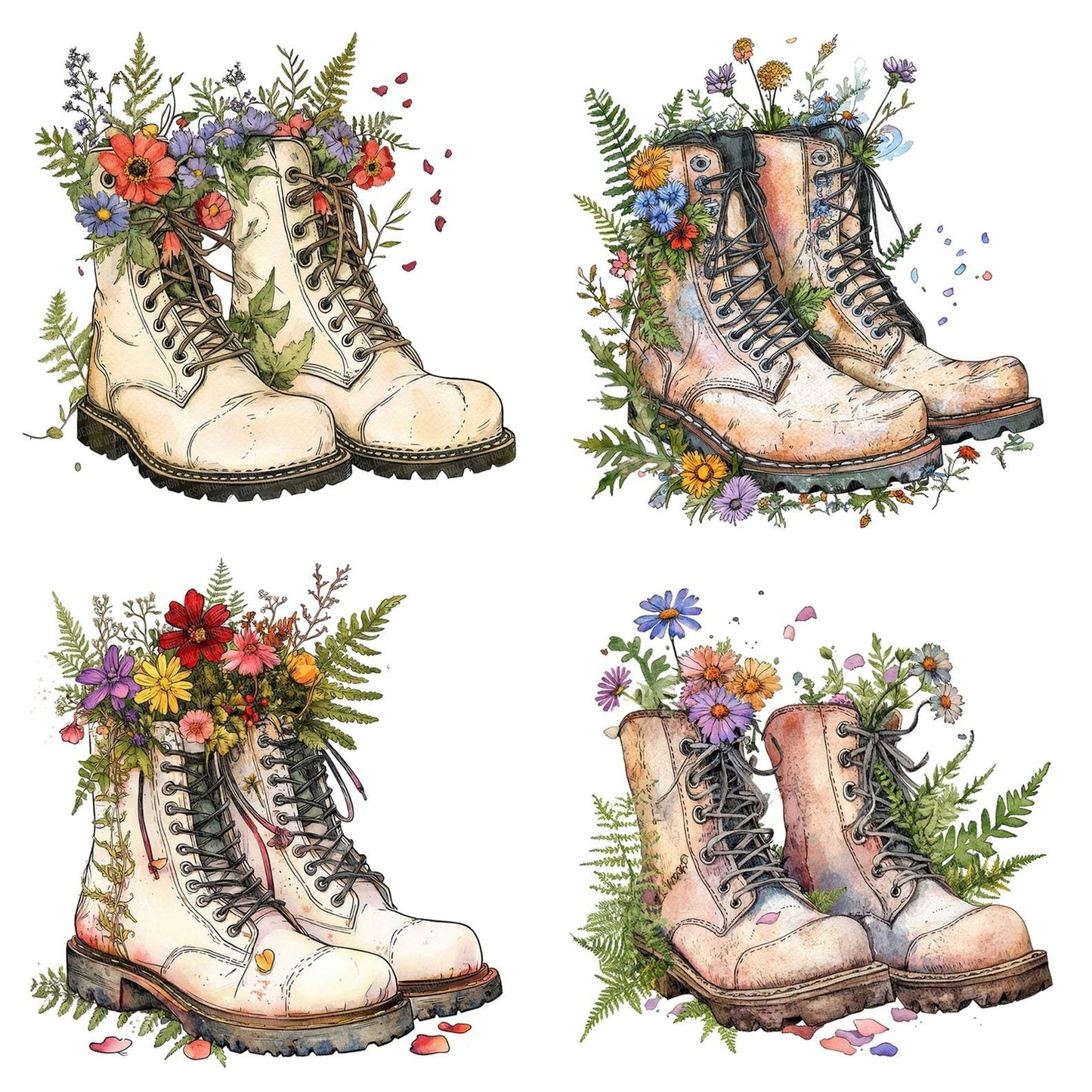 Floral Filled Vintage Boots Clipart Set (DDD005397)