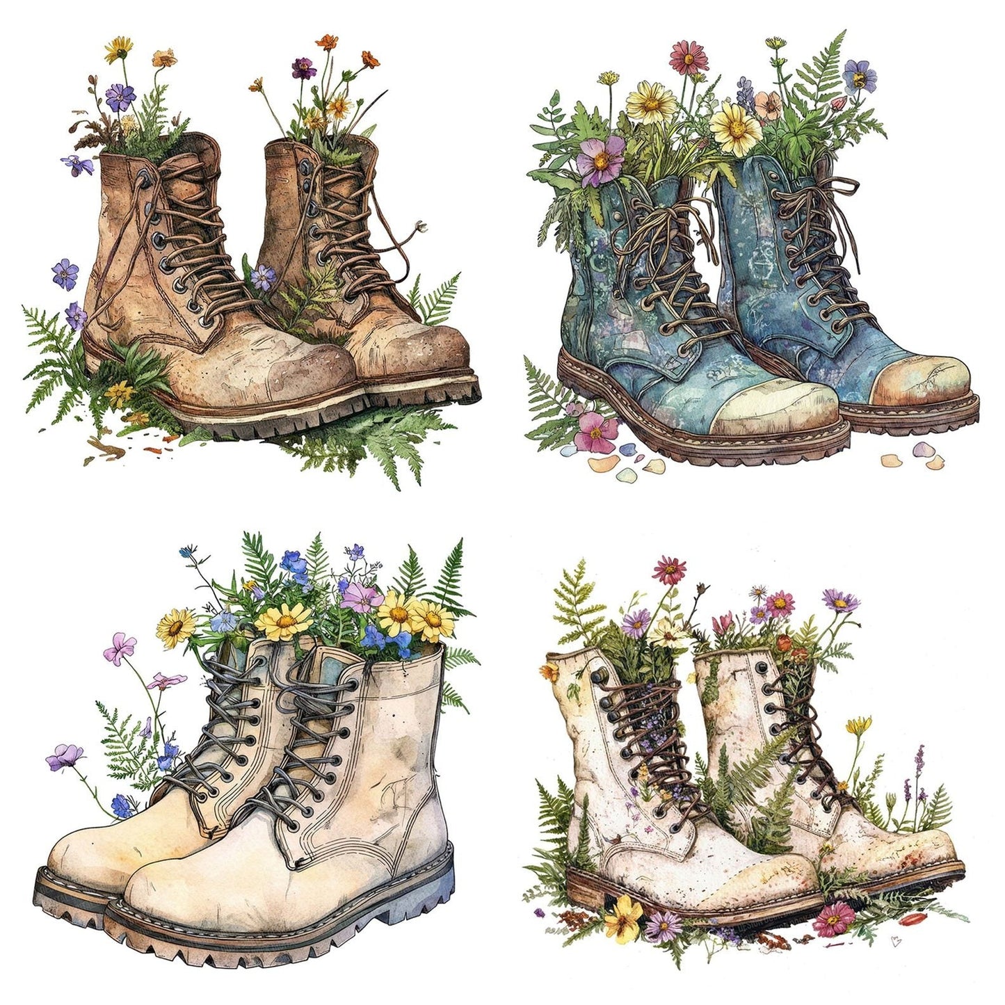 Floral Filled Vintage Boots Clipart Set (DDD005397)