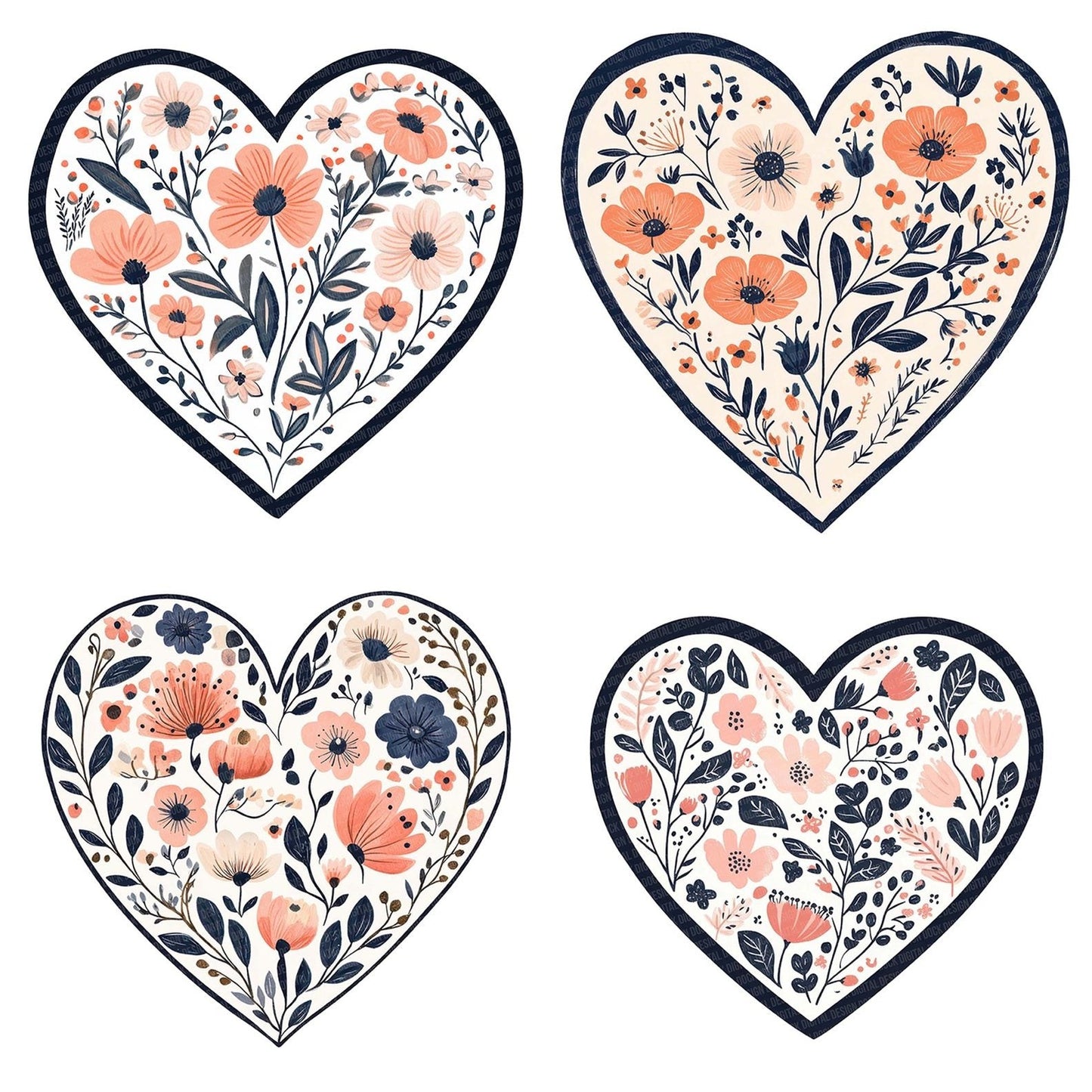Floral Folk Heart Clipart Set (DDD005398)