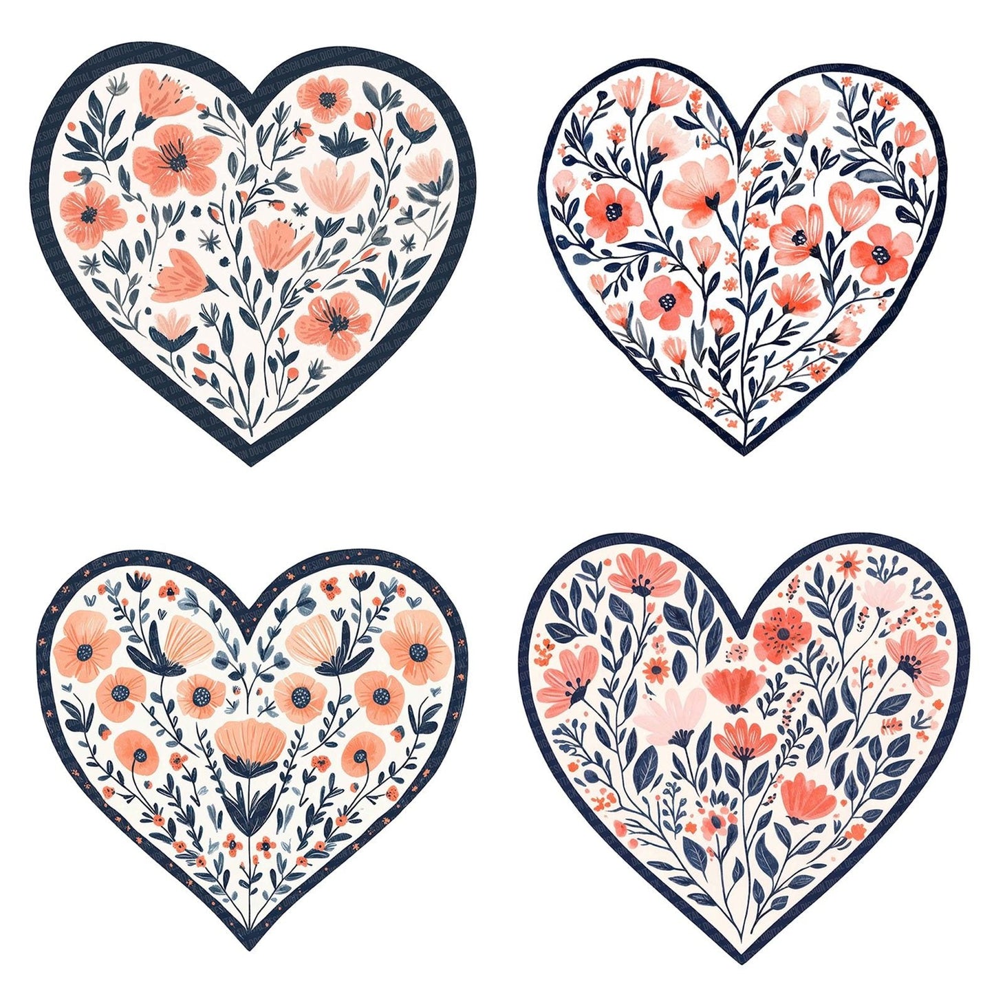 Floral Folk Heart Clipart Set (DDD005398)