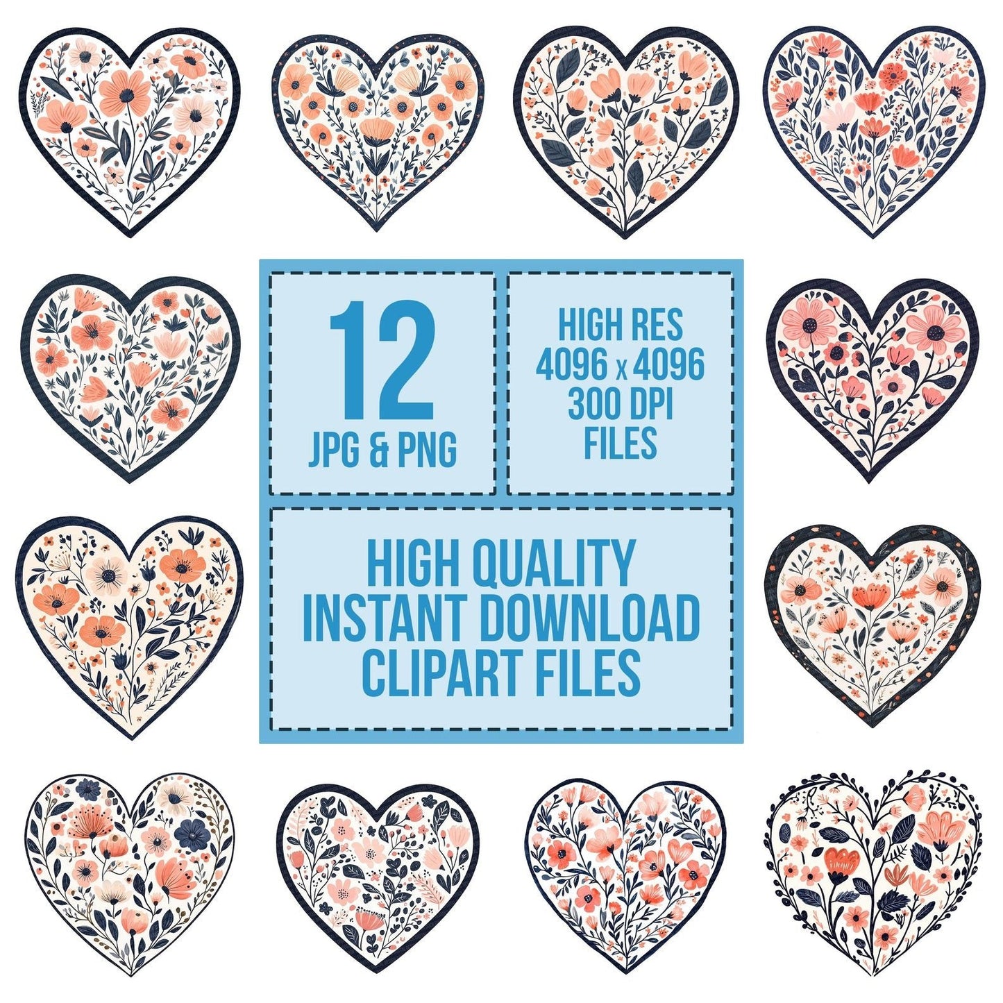 Floral Folk Heart Clipart Set (DDD005398)
