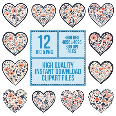 Floral Folk Heart Clipart Set (DDD005398)