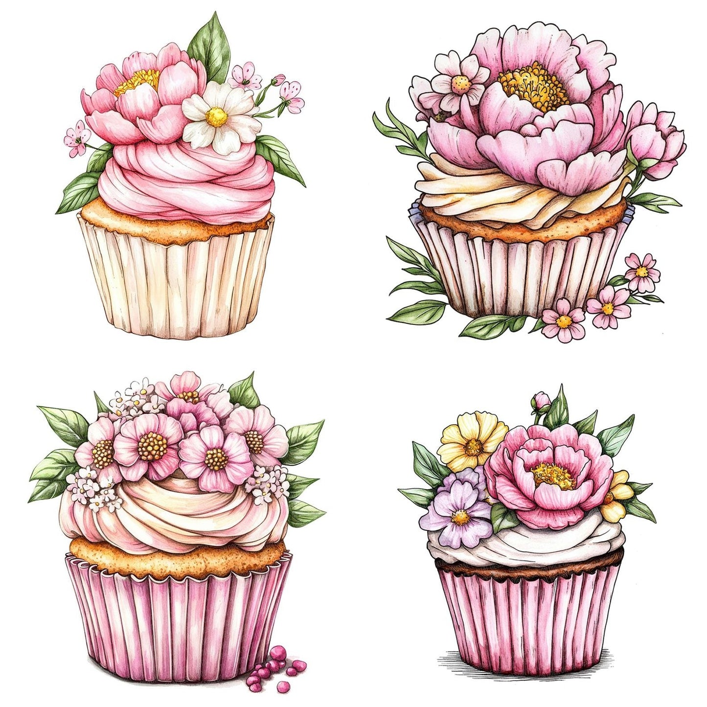 Floral Frosted Cupcake Clipart Set (DDD005400)