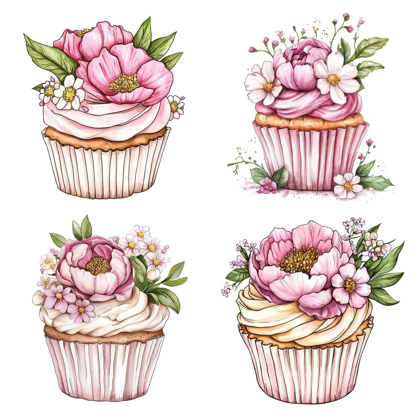 Floral Frosted Cupcake Clipart Set (DDD005400)