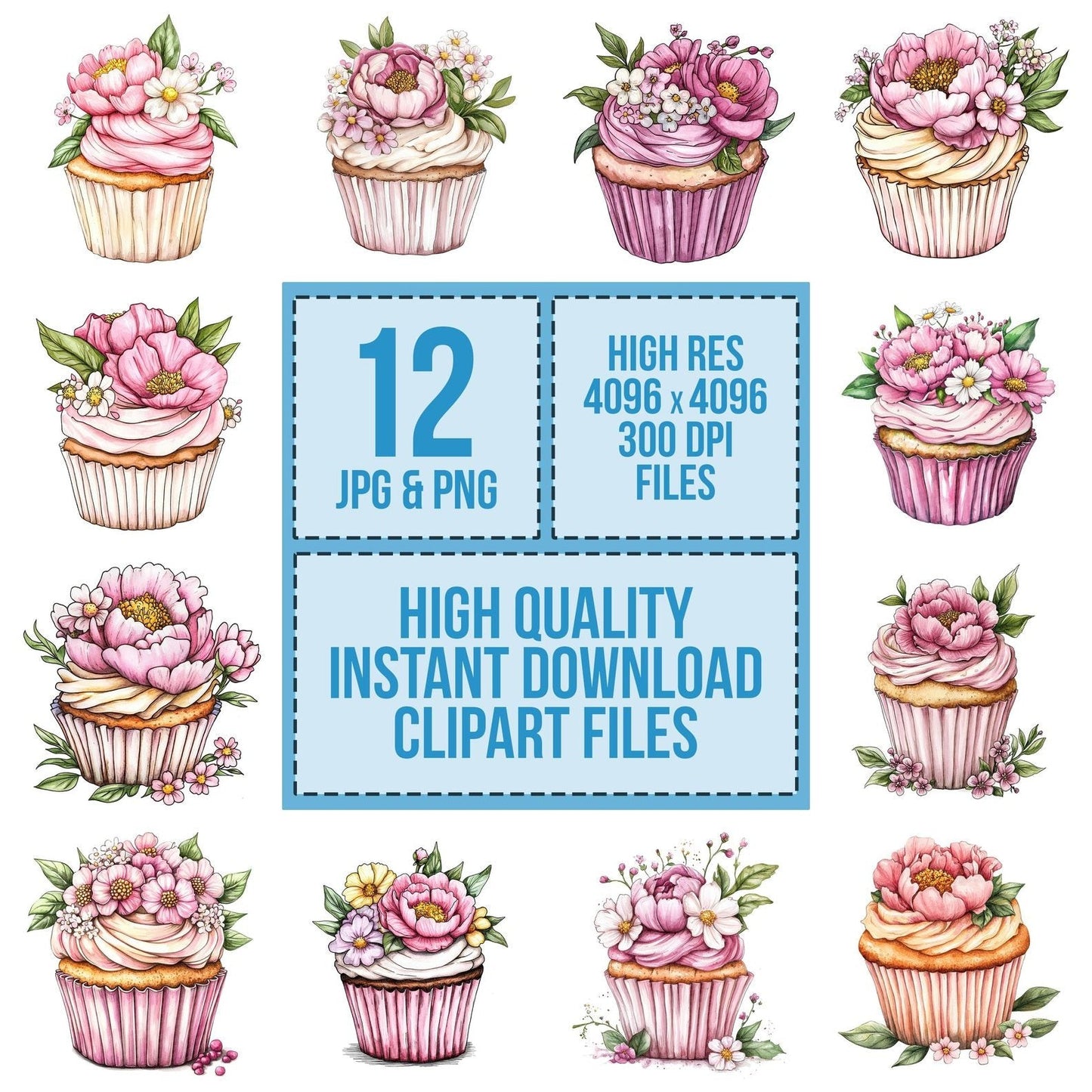 Floral Frosted Cupcake Clipart Set (DDD005400)