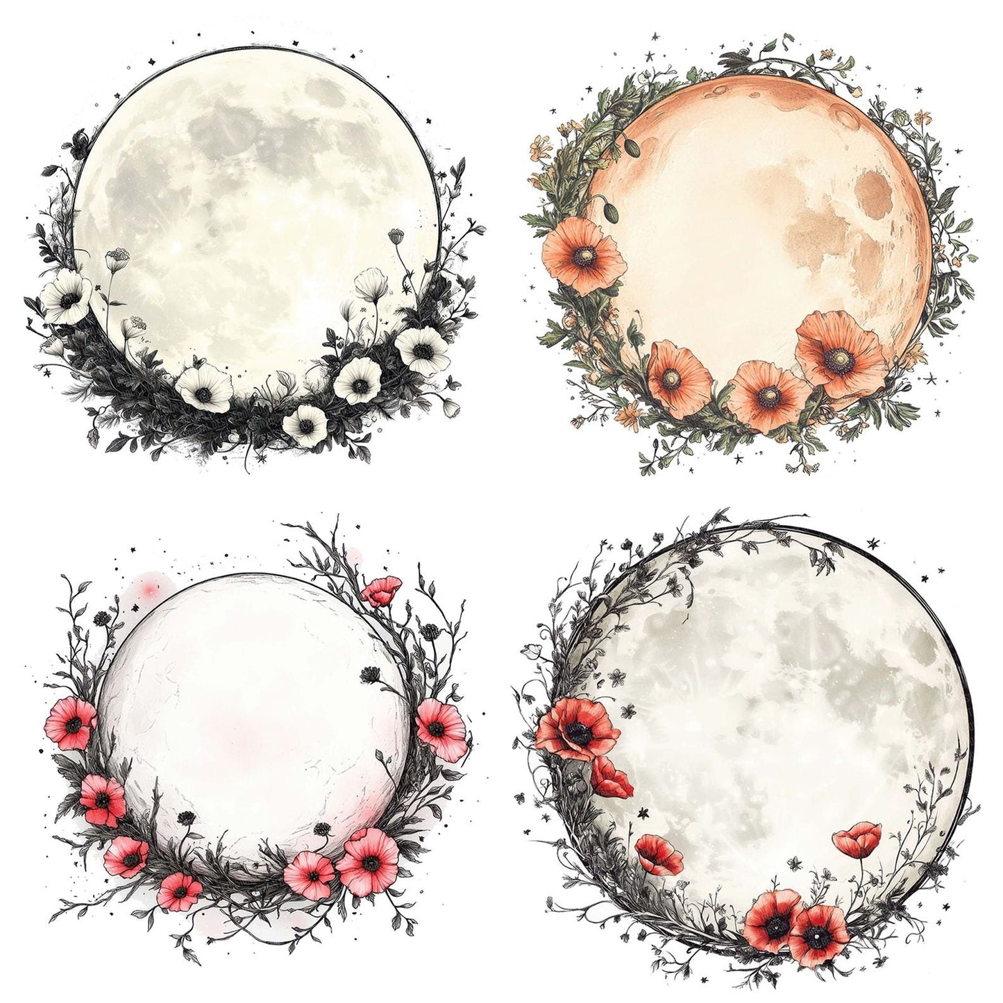 Floral Full Moon Clipart Set (DDD005401)