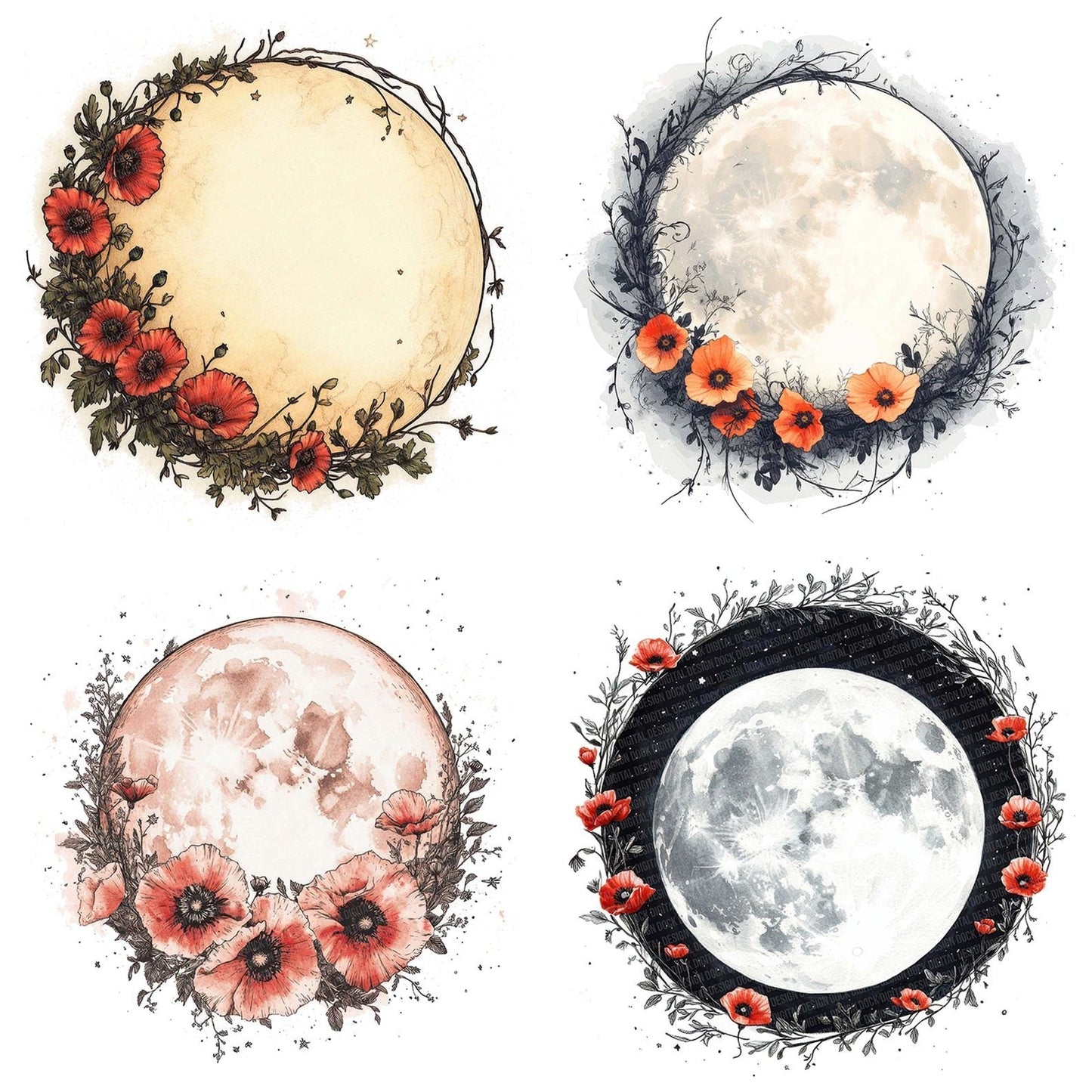 Floral Full Moon Clipart Set (DDD005401)