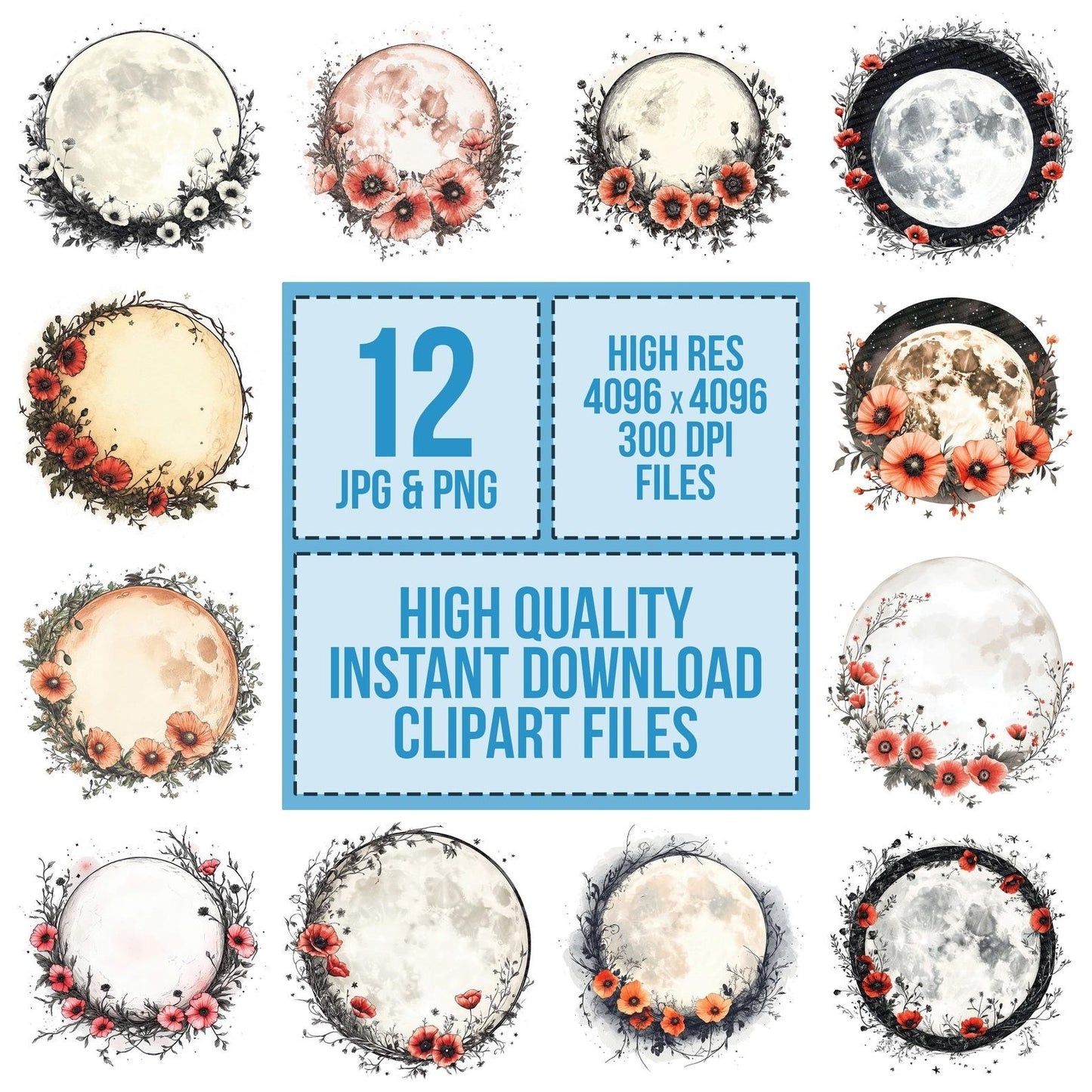 Floral Full Moon Clipart Set (DDD005401)