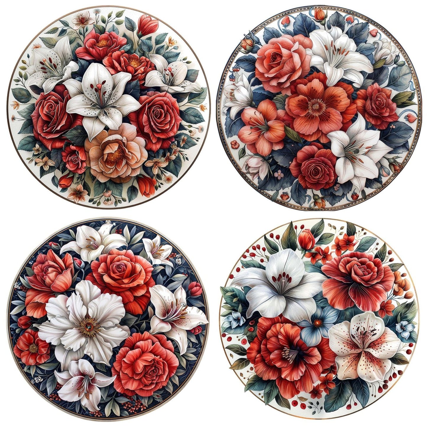 Floral Mandala Roses and Lilies Clipart Set (DDD005408)