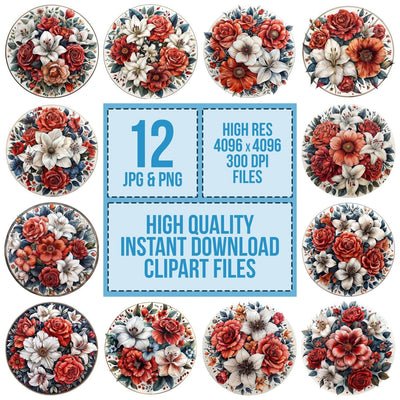 Floral Mandala Roses and Lilies Clipart Set (DDD005408)