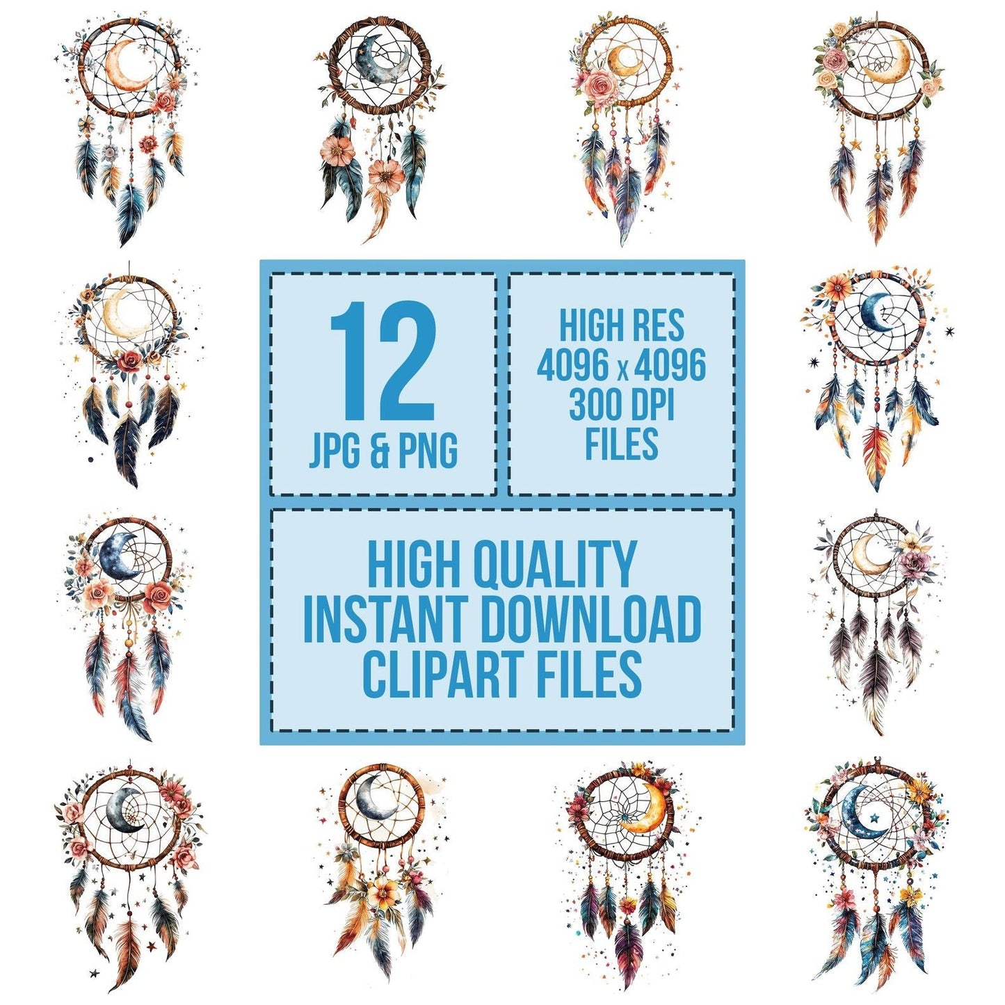 Floral Moon Dreamcatcher Clipart Set (DDD005410)