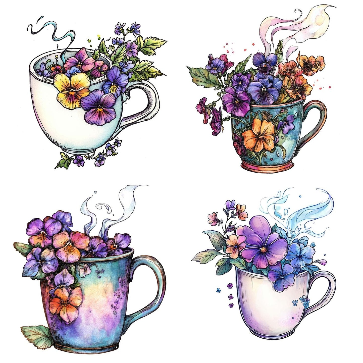 Floral Mug with Spilled Blooms Clipart Set (DDD005411)