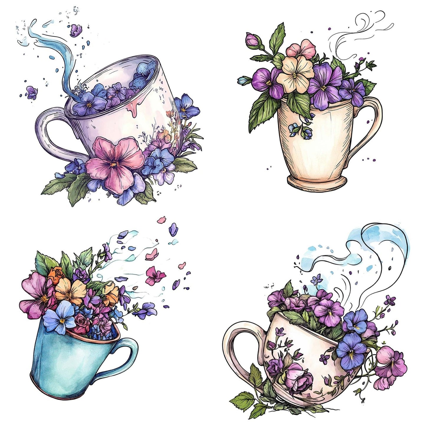 Floral Mug with Spilled Blooms Clipart Set (DDD005411)