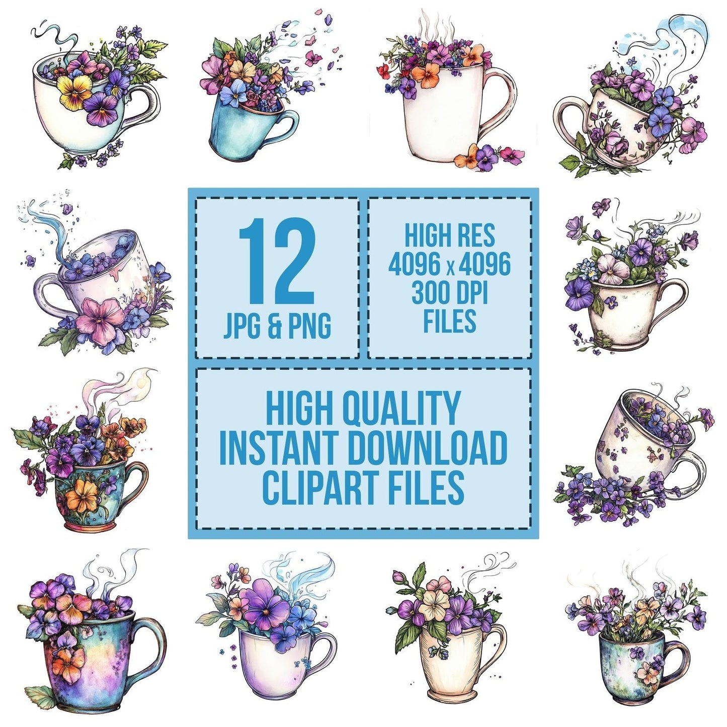 Floral Mug with Spilled Blooms Clipart Set (DDD005411)