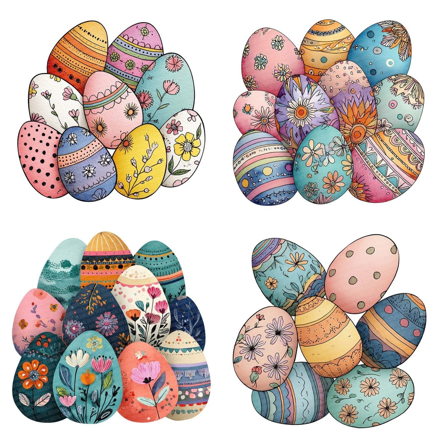 Floral Pattern Easter Eggs Clipart Set (DDD005415)