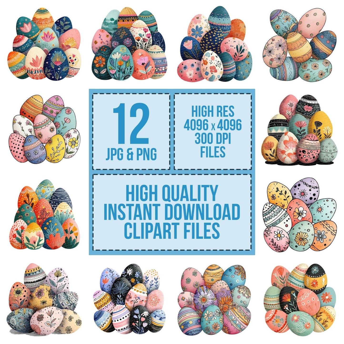 Floral Pattern Easter Eggs Clipart Set (DDD005415)