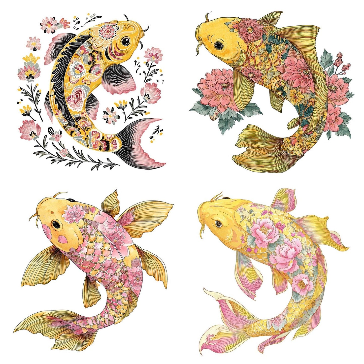 Floral Pattern Koi Carp Clipart Set (DDD005416)