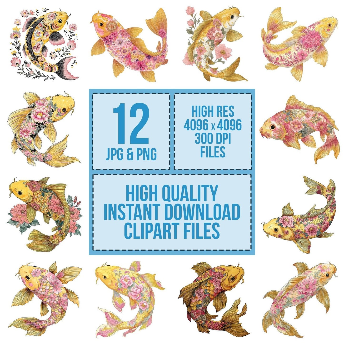 Floral Pattern Koi Carp Clipart Set (DDD005416)