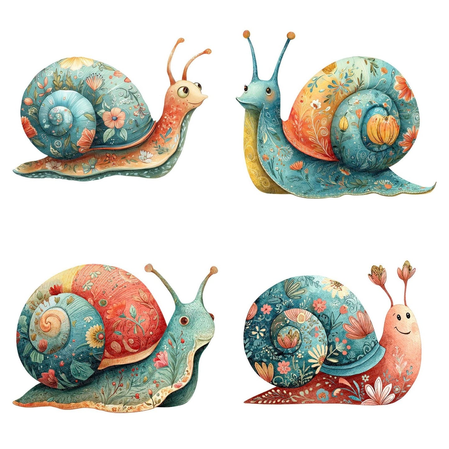 Floral Pattern Snail Clipart Set (DDD005417)