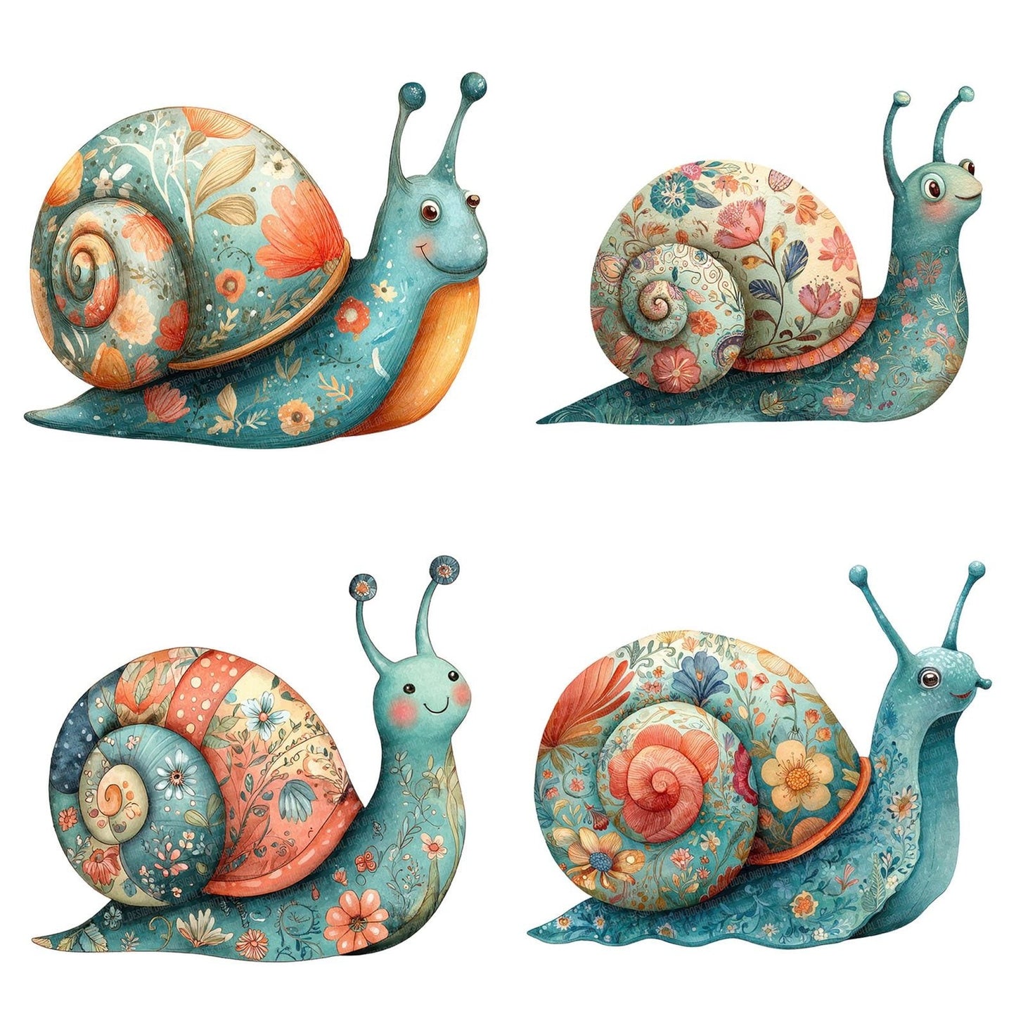Floral Pattern Snail Clipart Set (DDD005417)