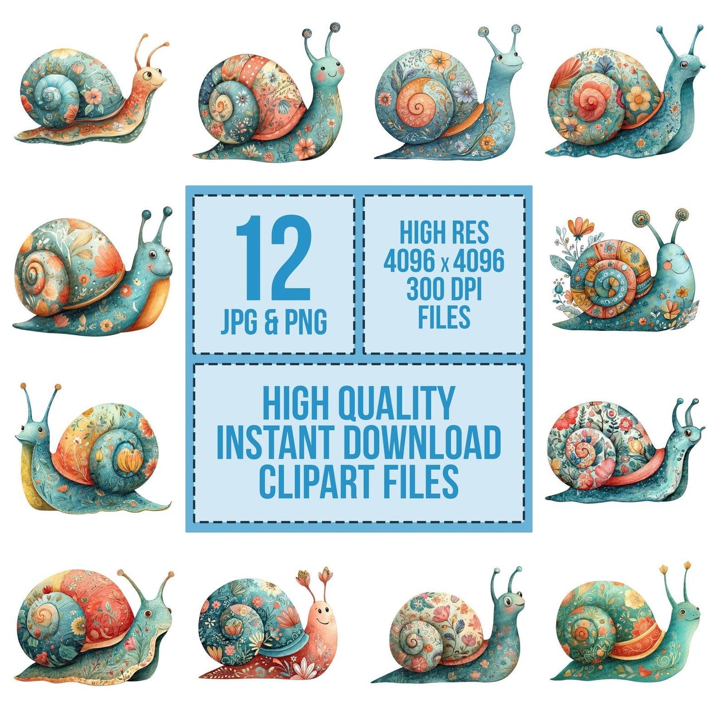 Floral Pattern Snail Clipart Set (DDD005417)