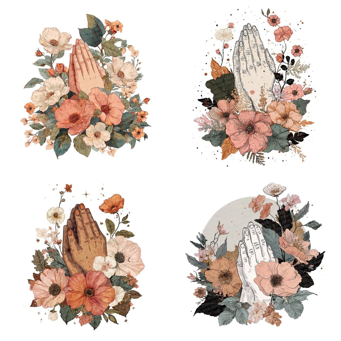 Floral Praying Hands Clipart Set (DDD005420)