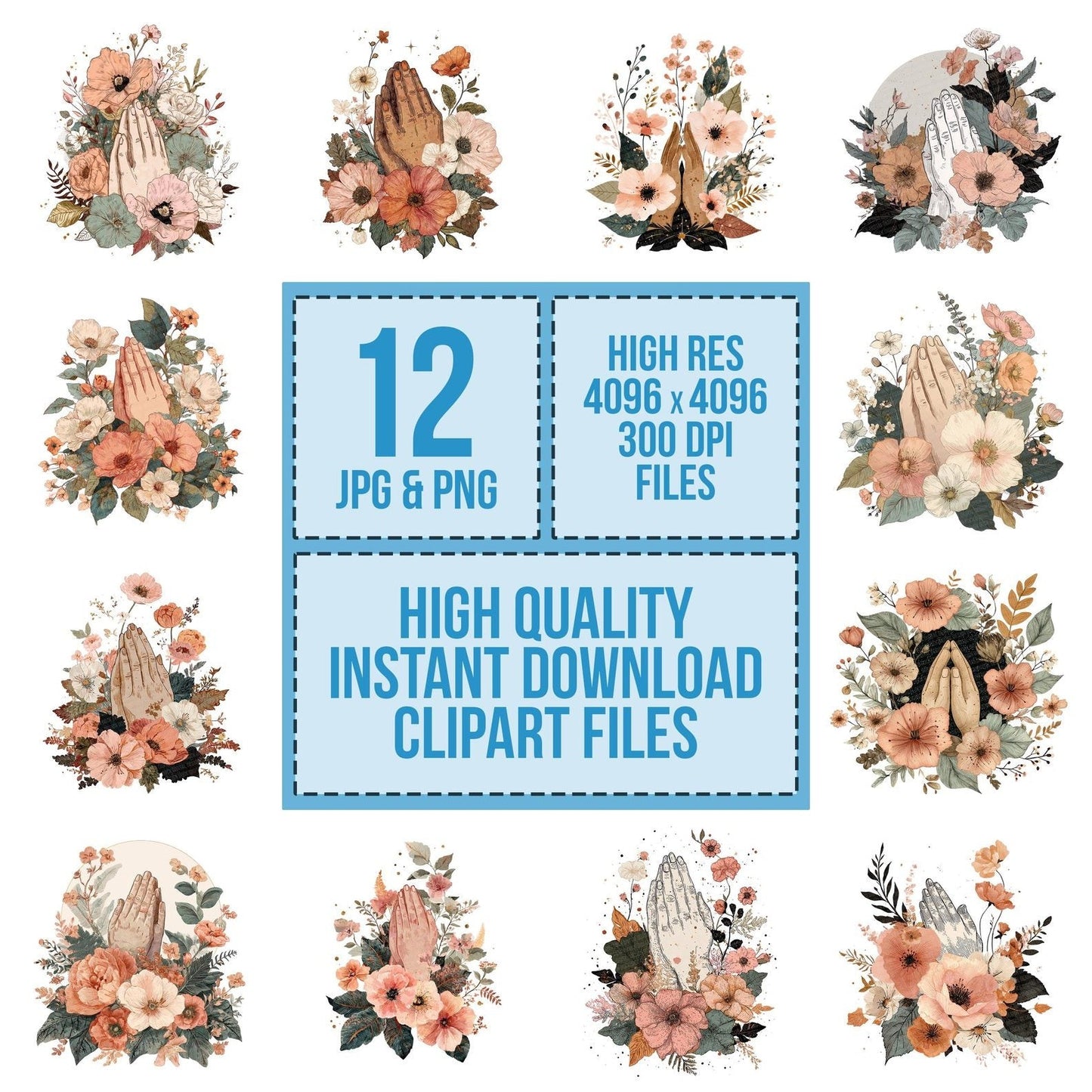 Floral Praying Hands Clipart Set (DDD005420)