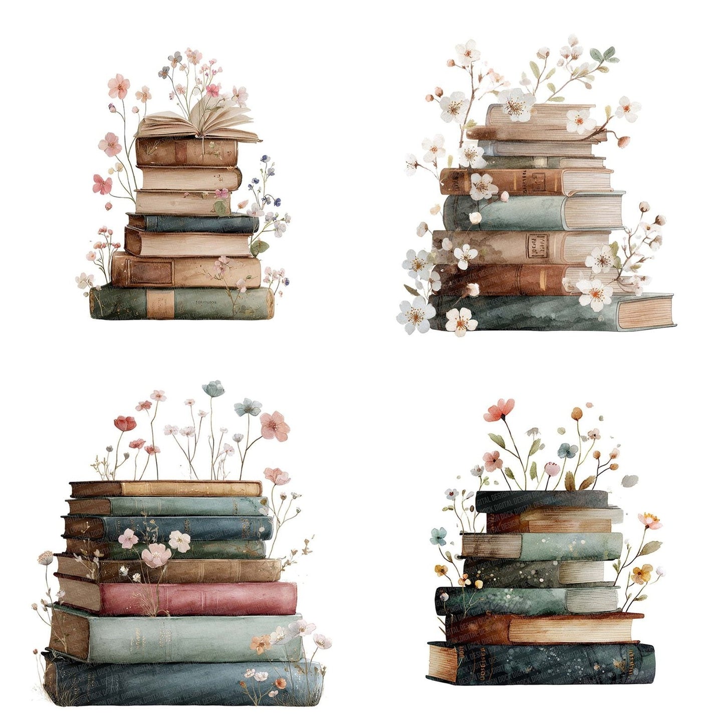 Floral Stack of Books Clipart Set (DDD005430)