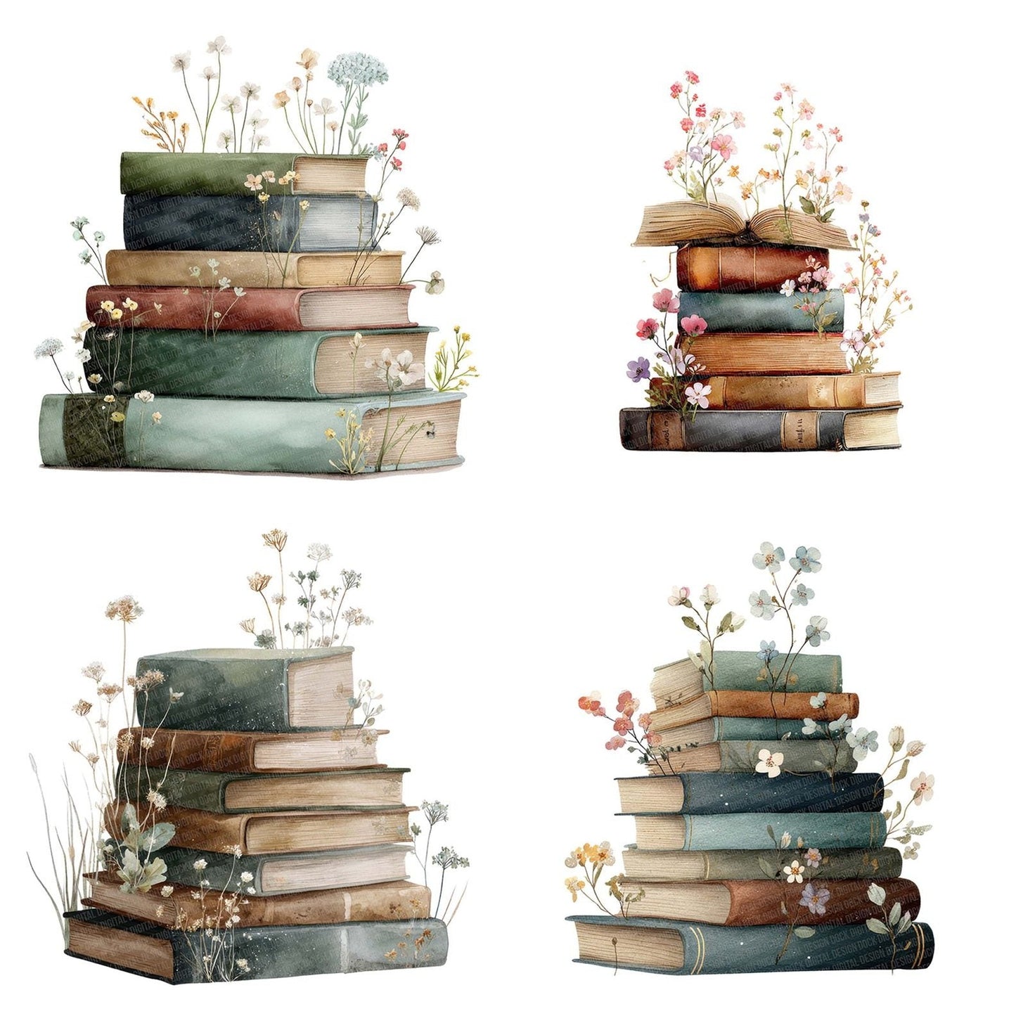 Floral Stack of Books Clipart Set (DDD005430)