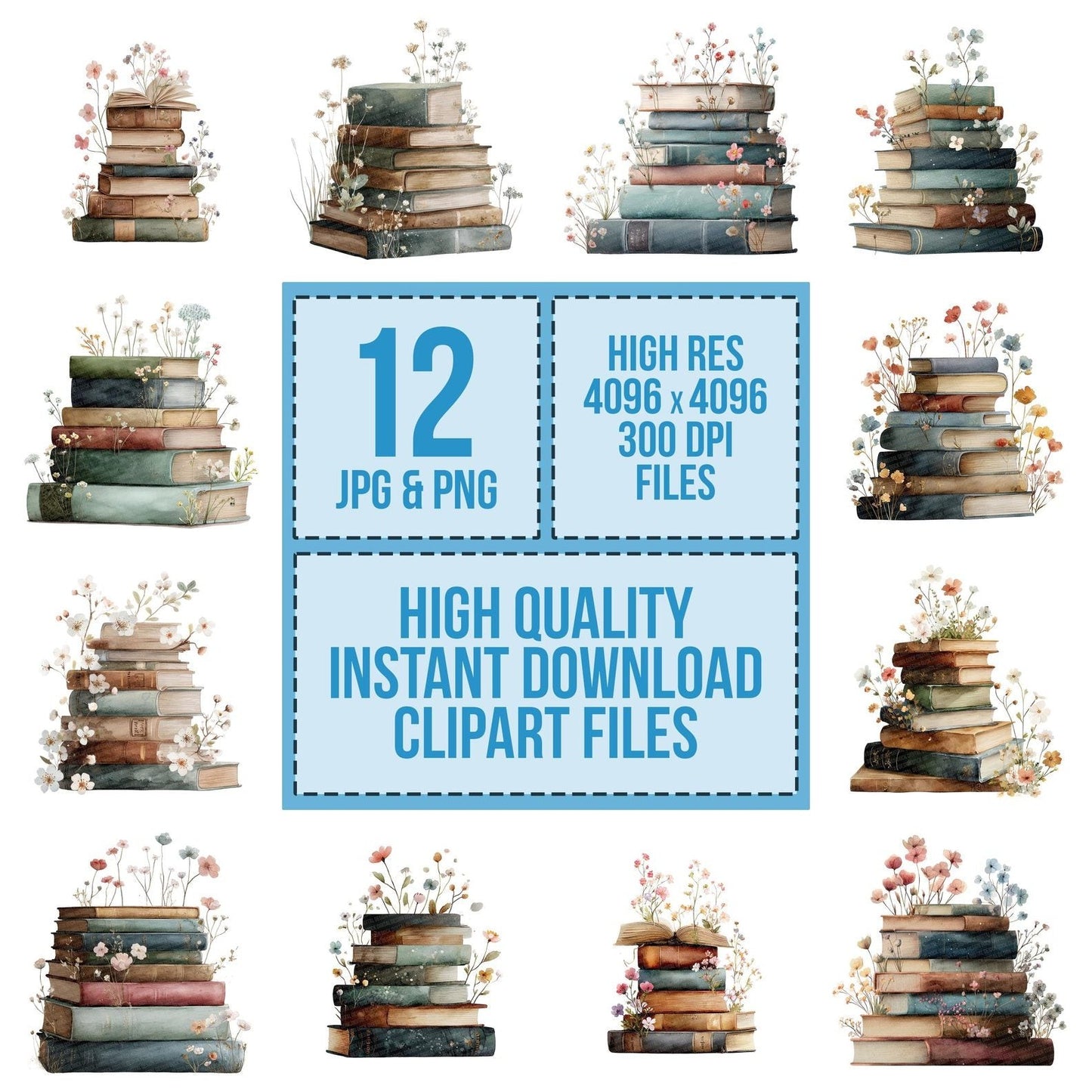 Floral Stack of Books Clipart Set (DDD005430)
