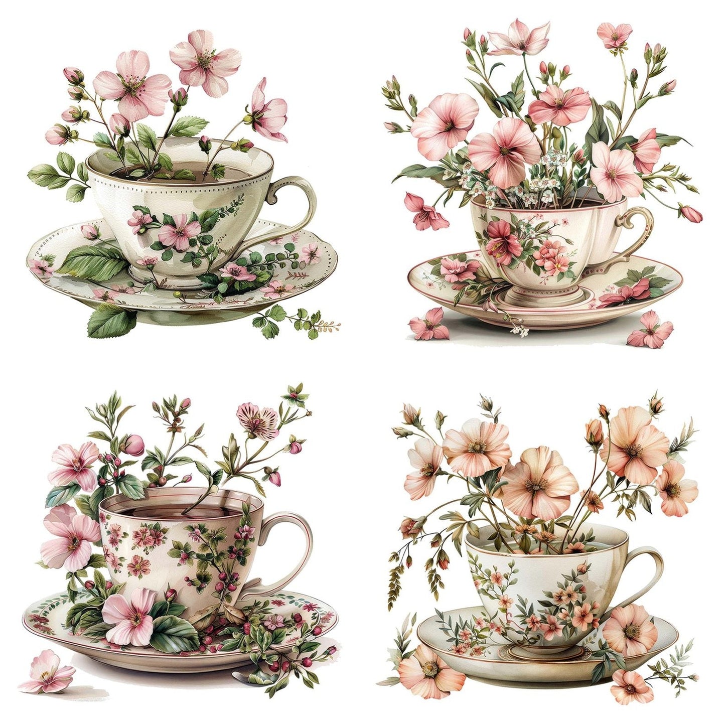 Floral Teacup Clipart Set (DDD005433)