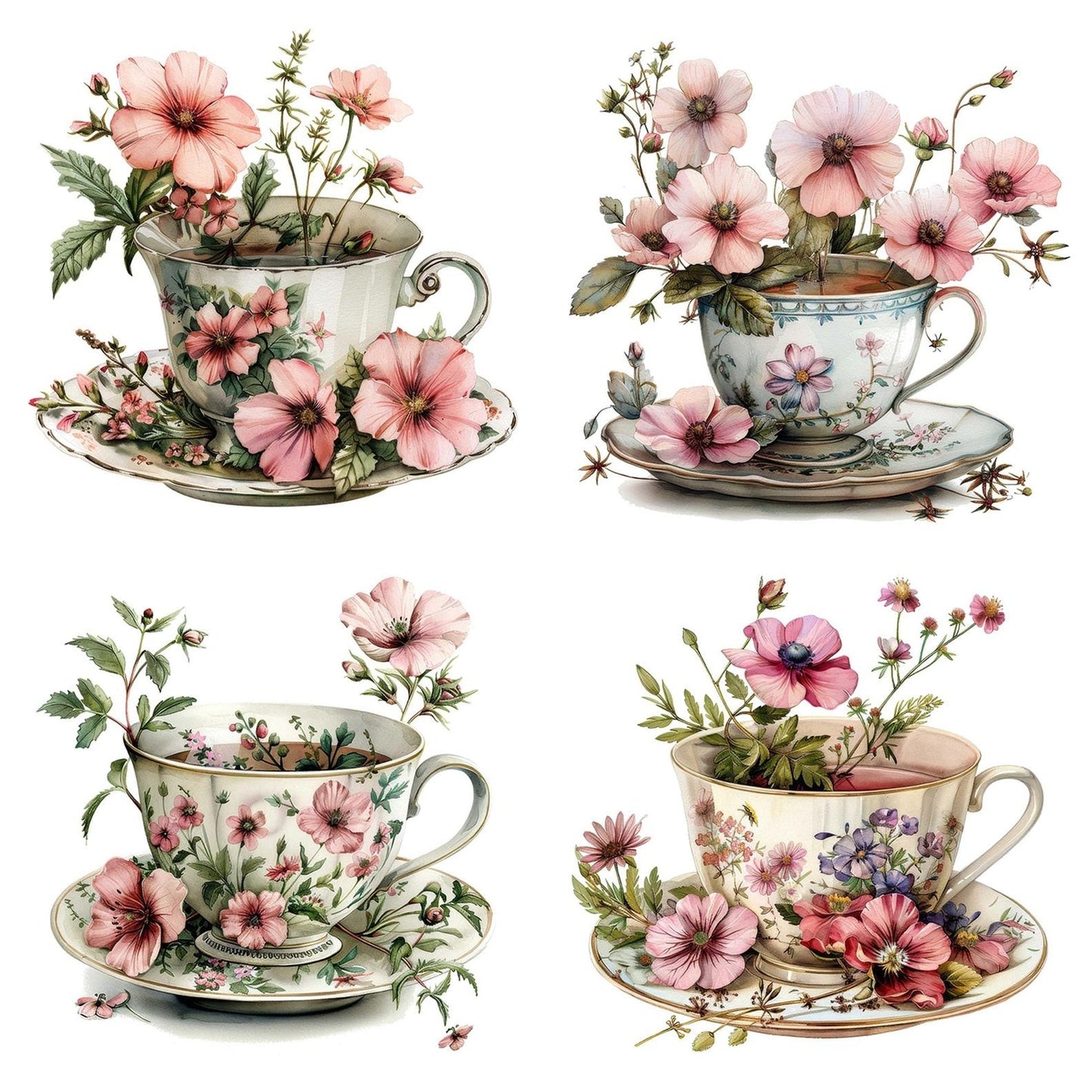 Floral Teacup Clipart Set (DDD005433)