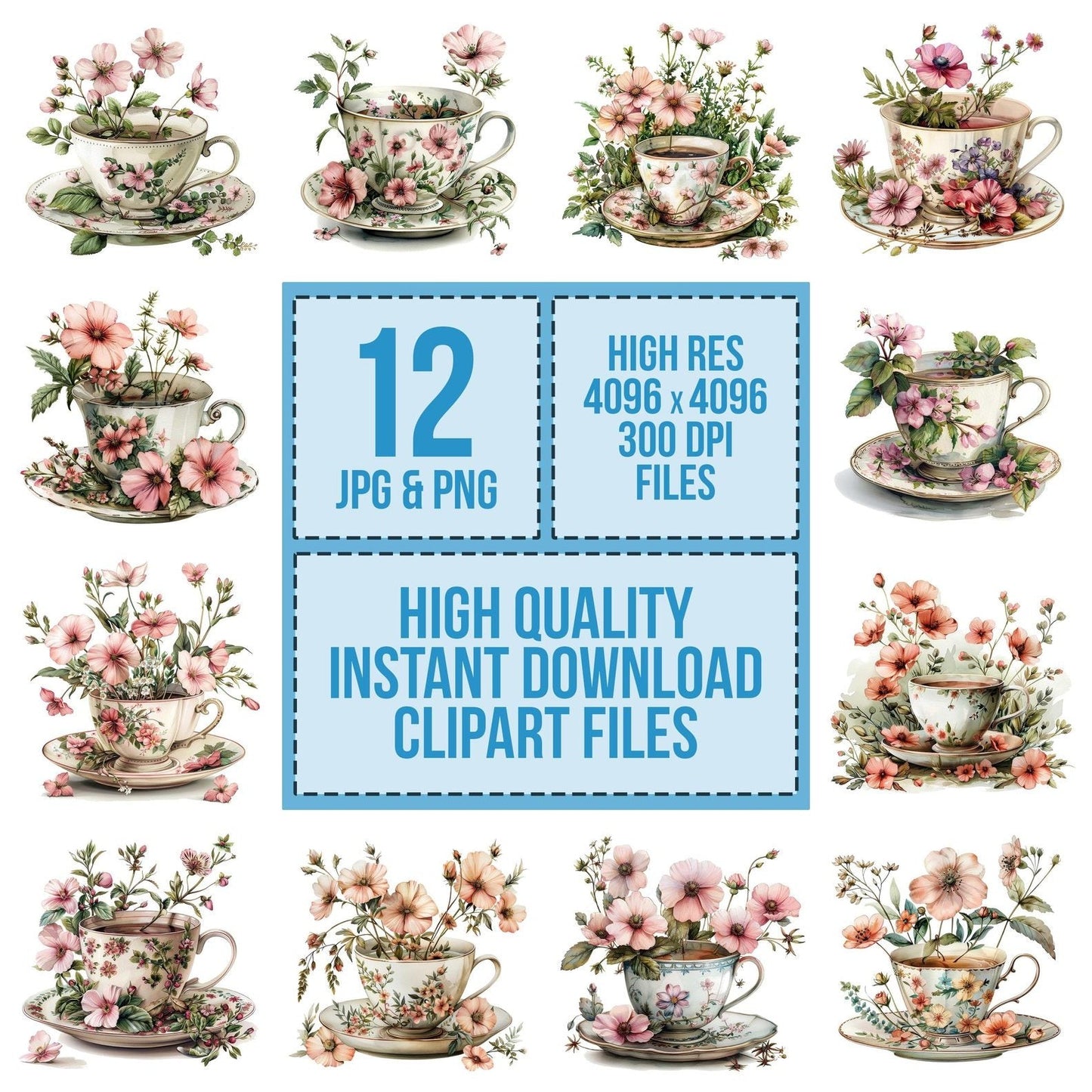 Floral Teacup Clipart Set (DDD005433)