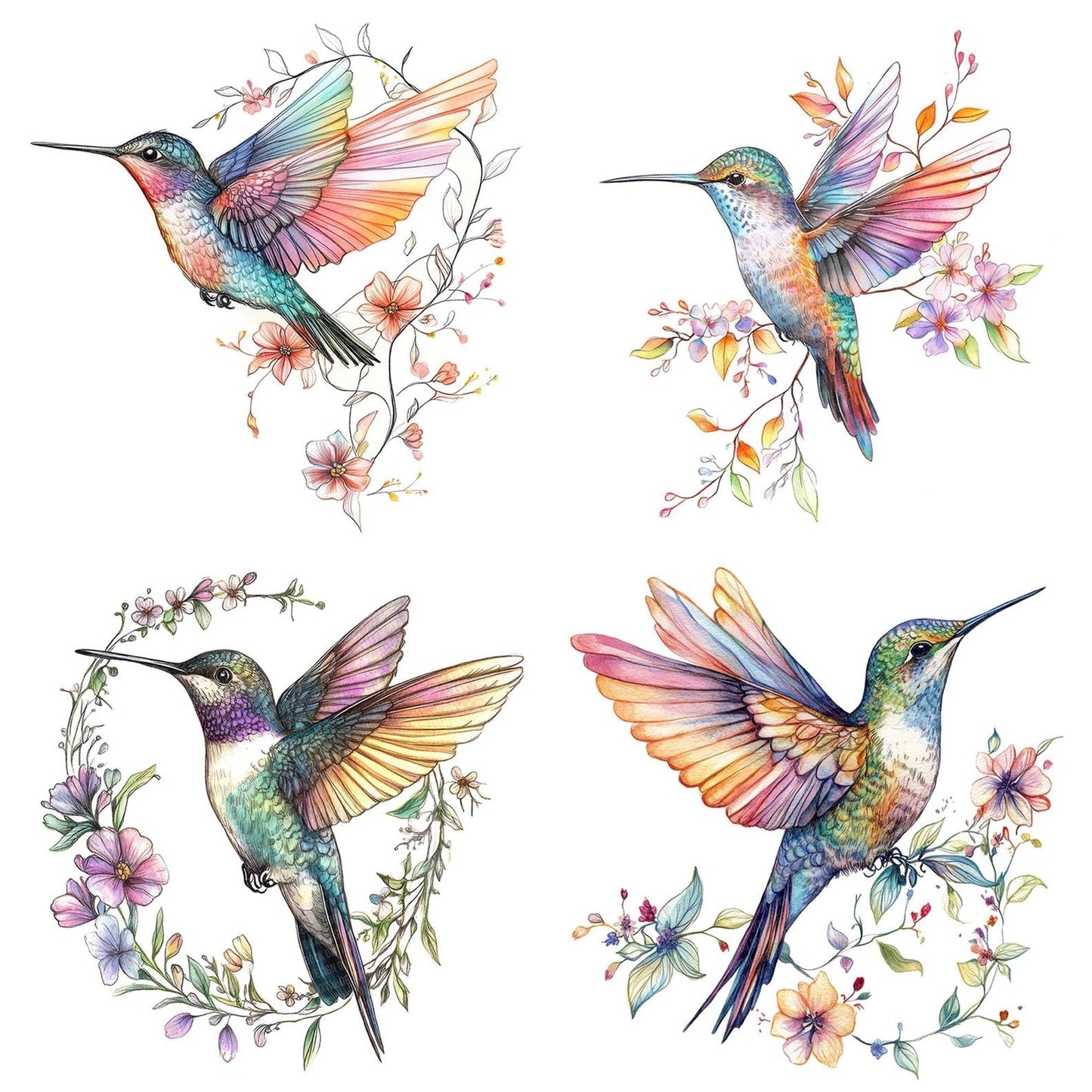 Floral Trailed Hummingbird Clipart Set (DDD005438)