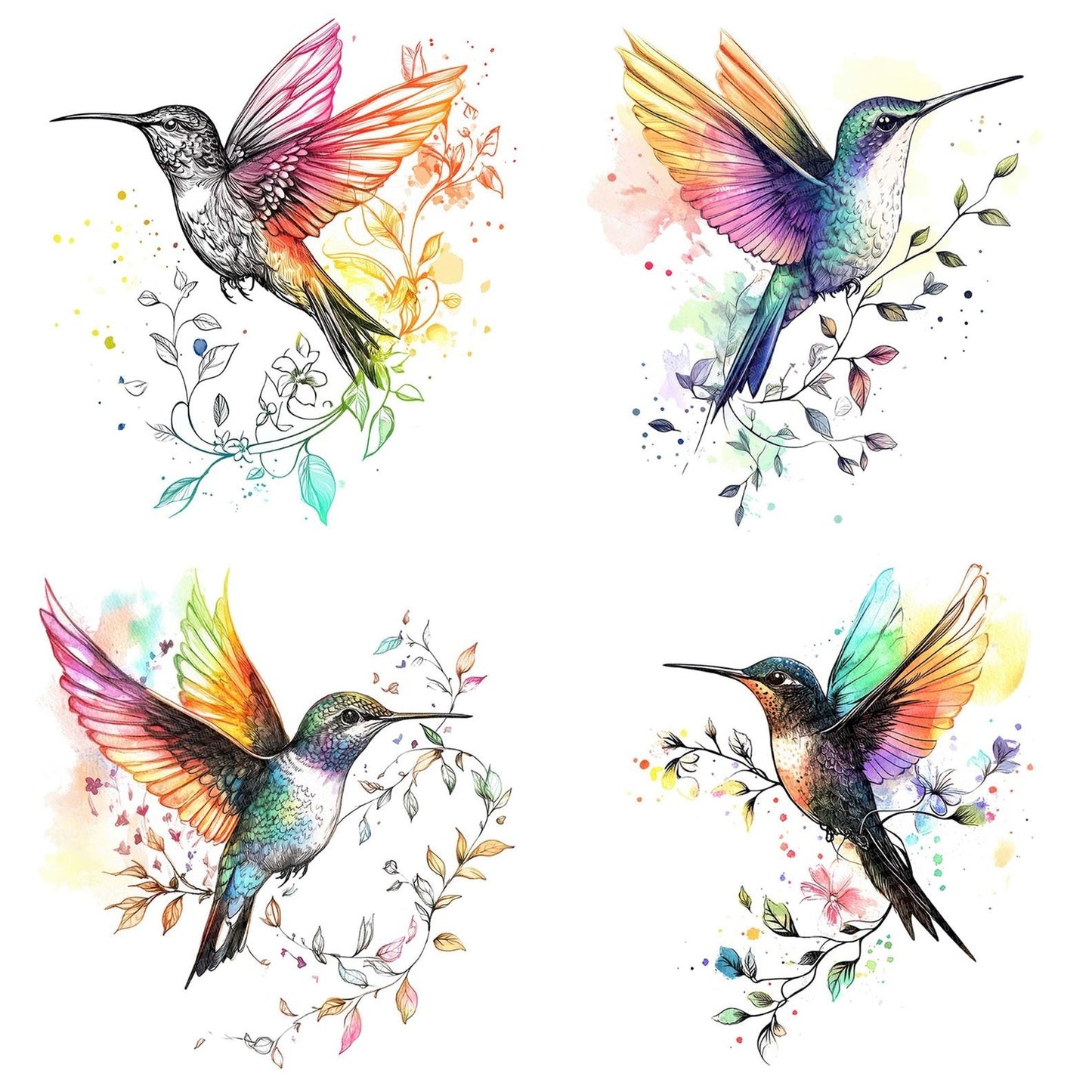 Floral Trailed Hummingbird Clipart Set (DDD005438)