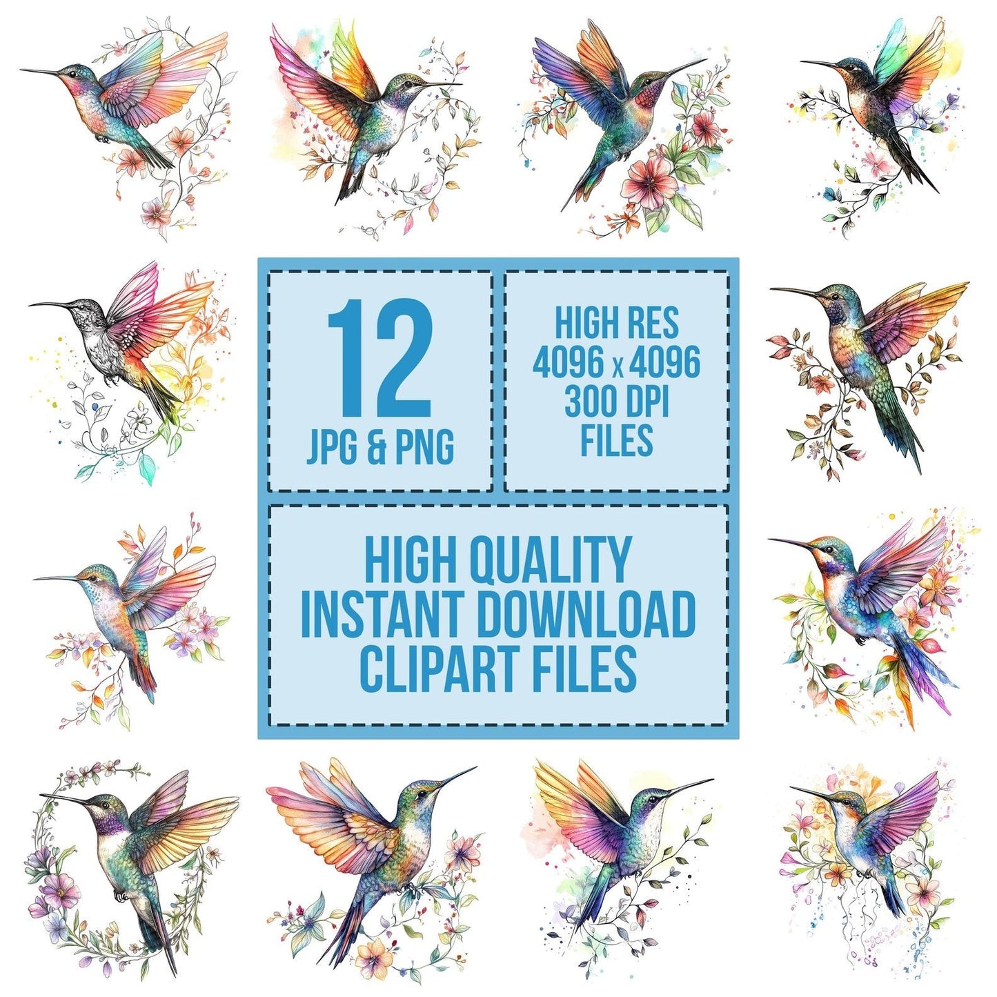 Floral Trailed Hummingbird Clipart Set (DDD005438)