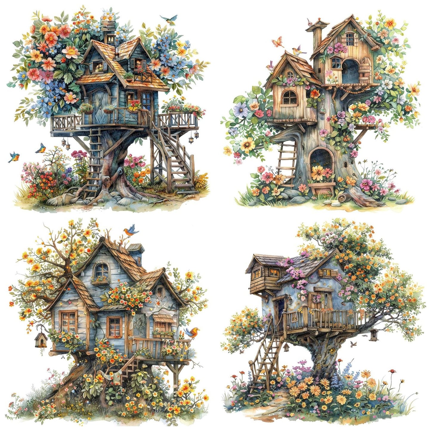 Floral Tree House Clipart Set (DDD005439)