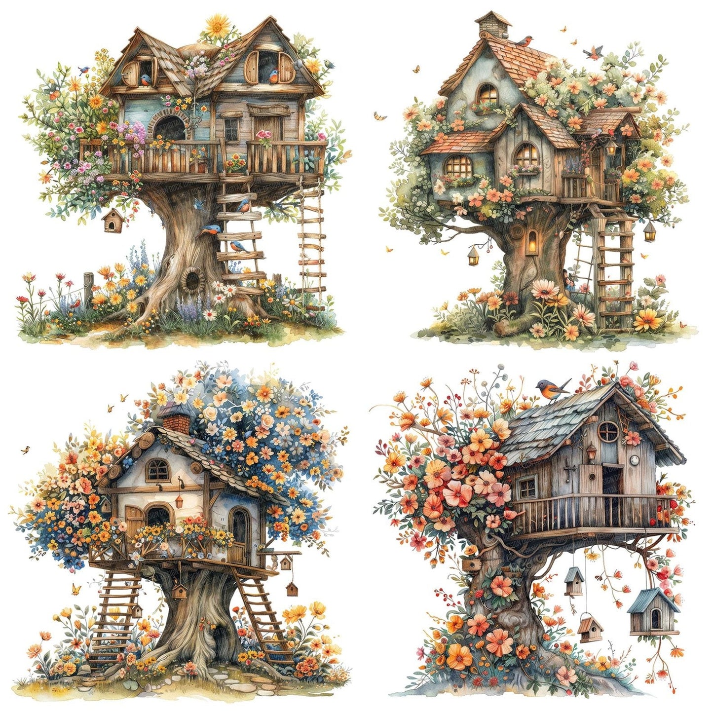 Floral Tree House Clipart Set (DDD005439)