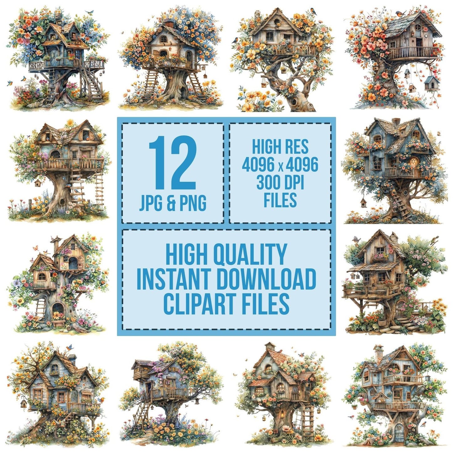 Floral Tree House Clipart Set (DDD005439)
